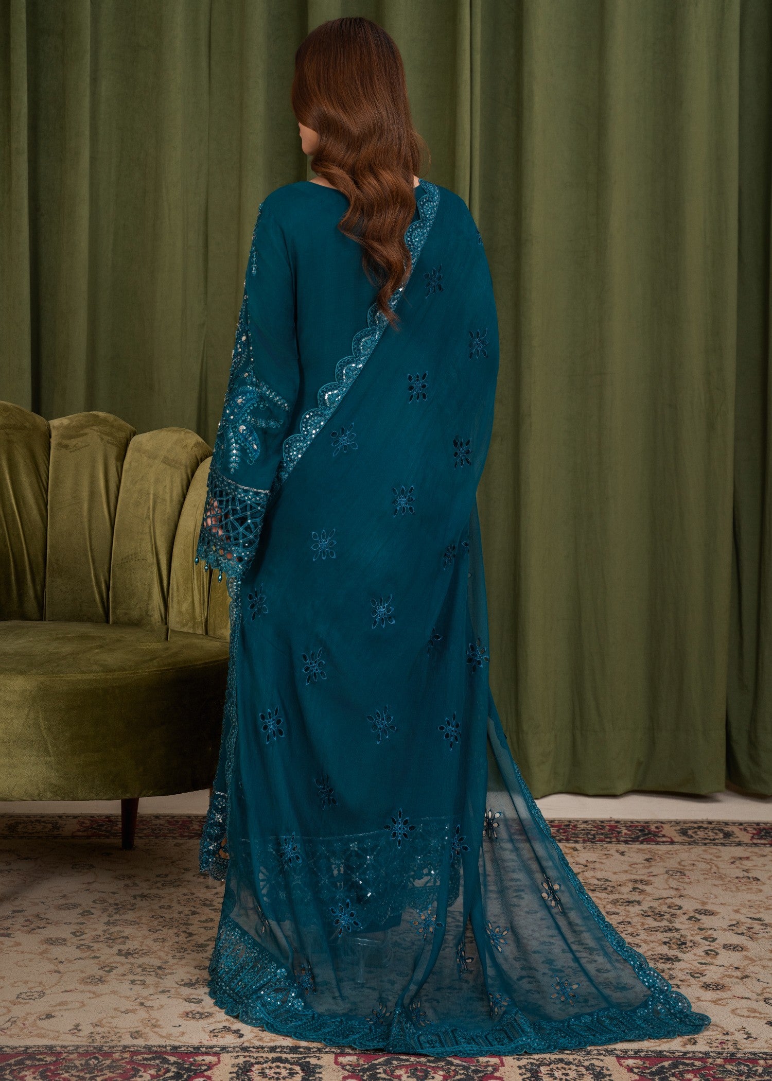 pk chiffon Kurta Set in Twilight blue