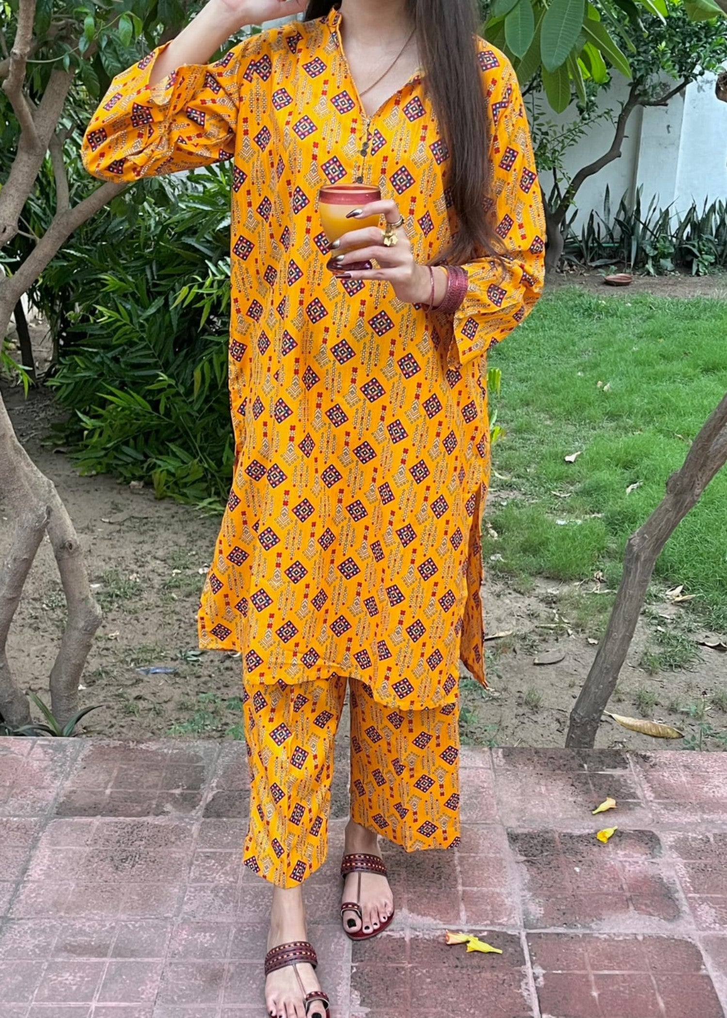 leno kara cotton Co Ord Sets in Sunflower