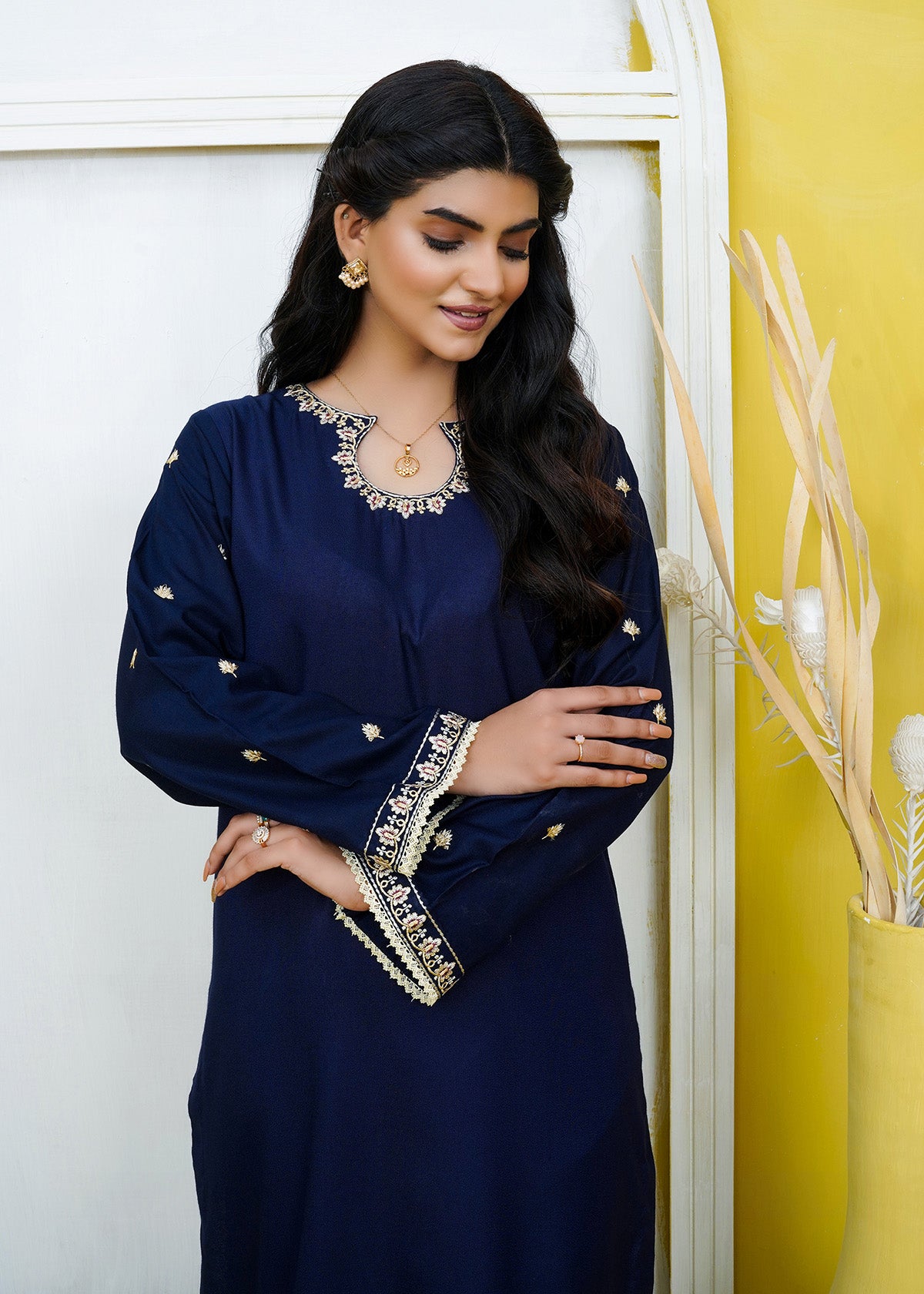karandi Unstitched in Navy blue