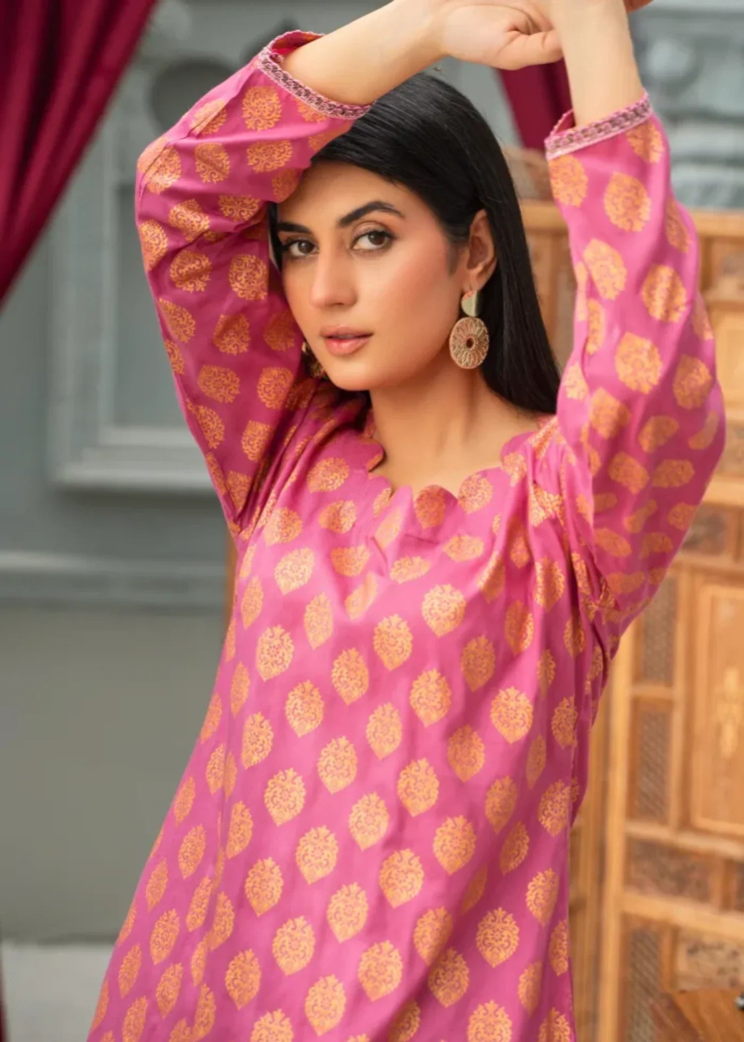 linen Kurta Set in Bubblegum pink