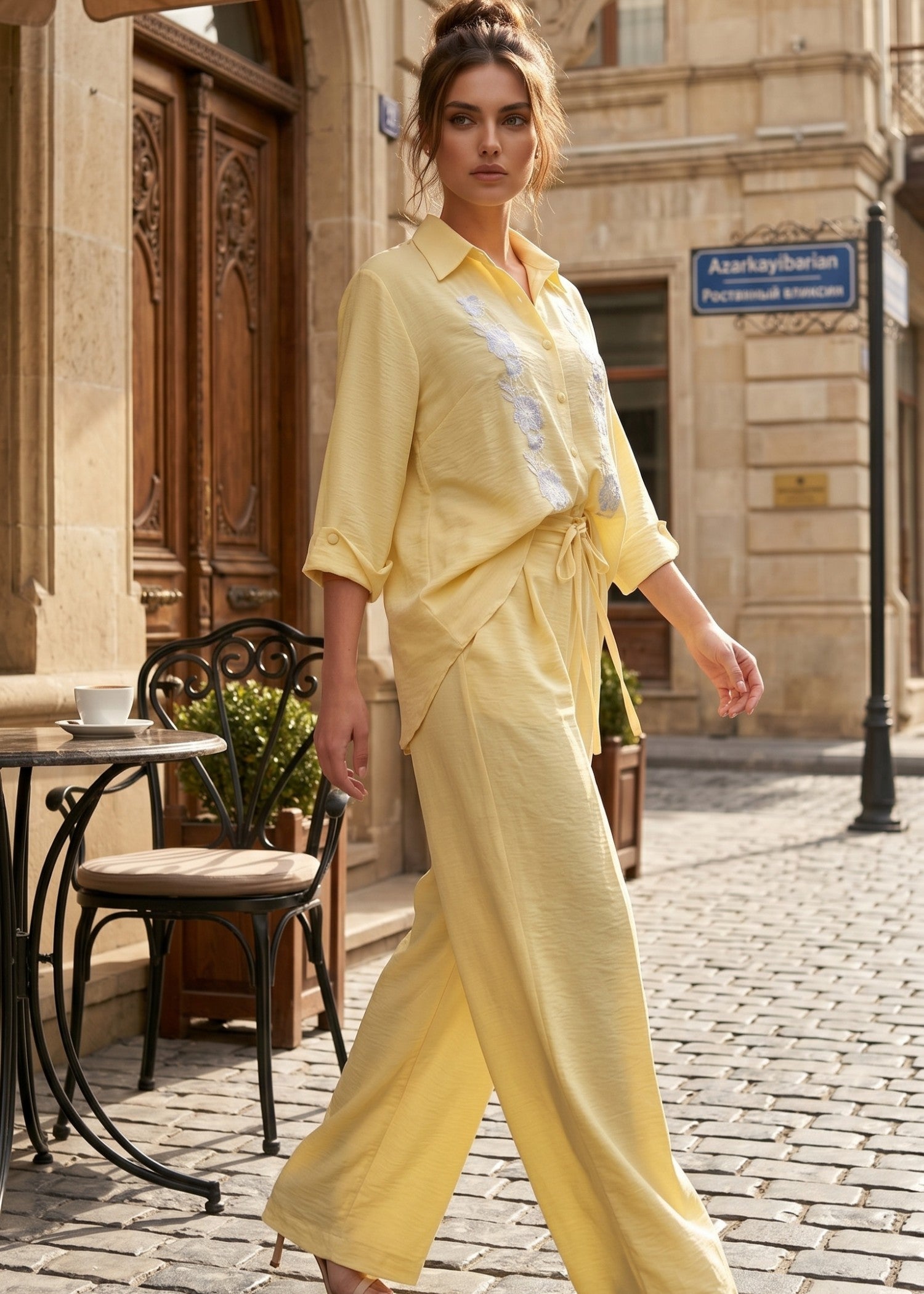 blended linen Co Ord Sets in Light yellow