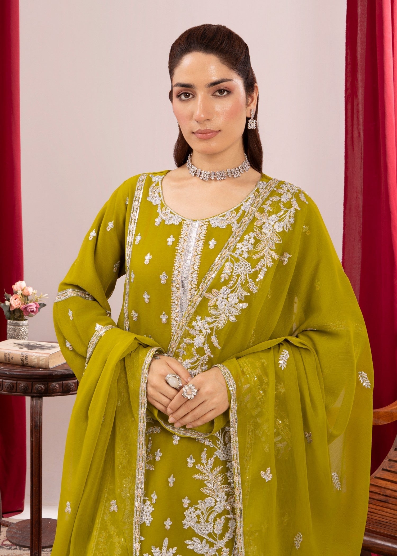 chiffon Kurta Set in Apple green