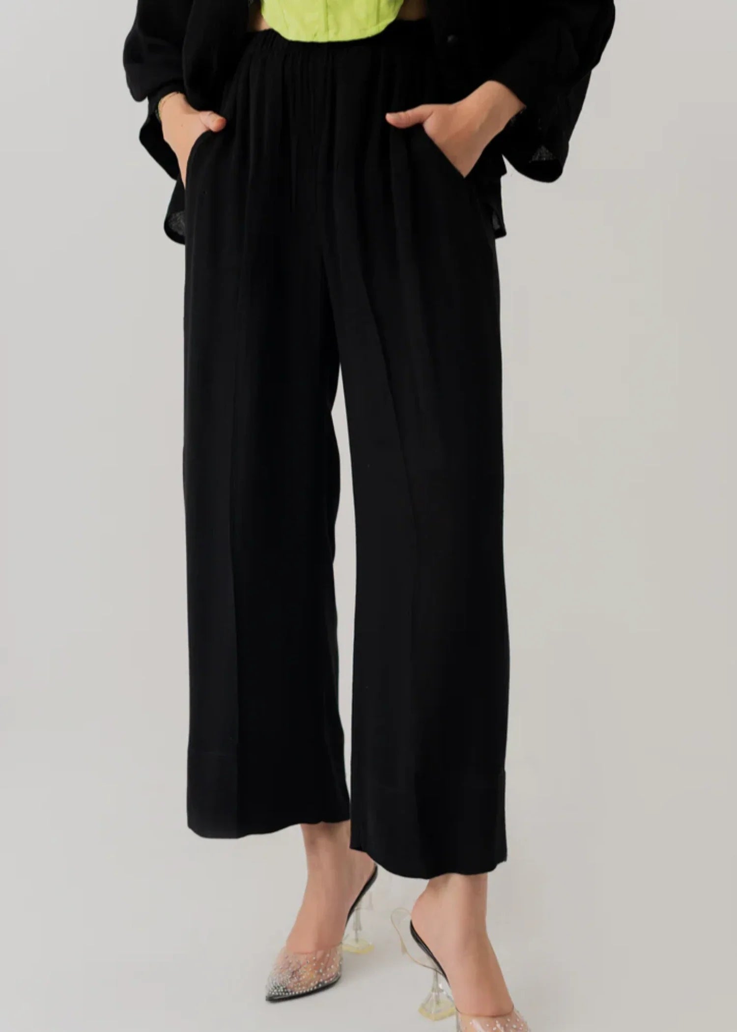 cotton jacquard Trousers in Black