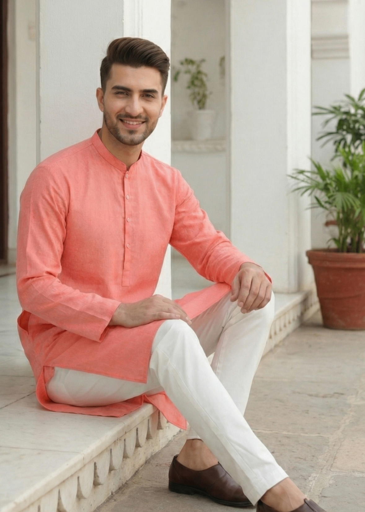 cotton jamawar Kurta in Pink, light pink