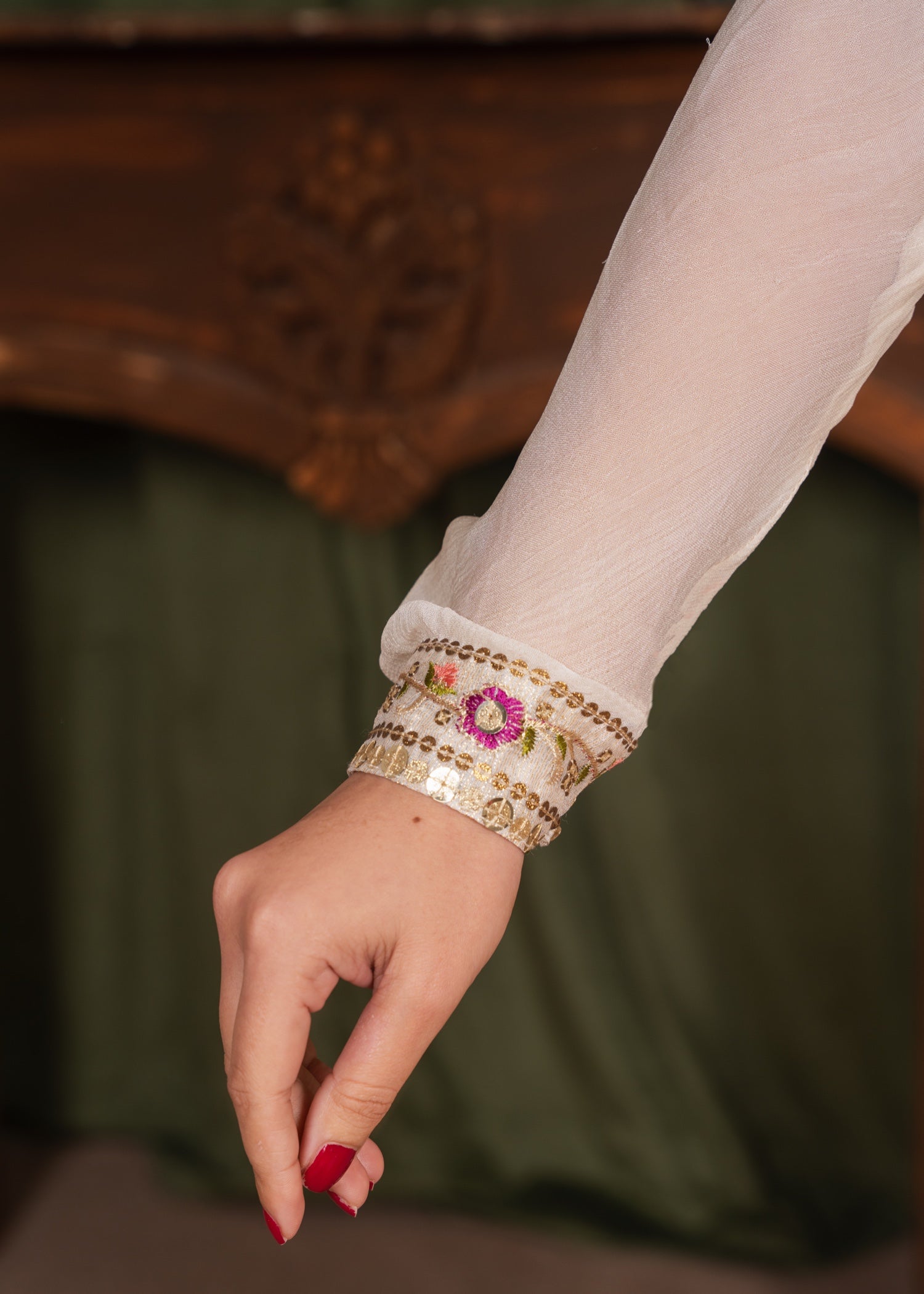 chiffon Anarkali in Ivory