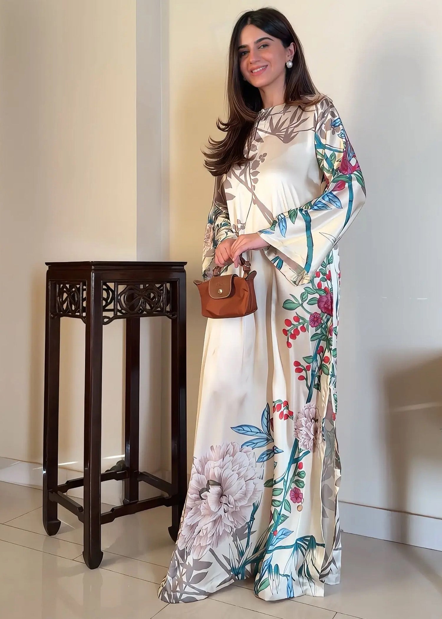 satin silk Kaftan in Light yellow