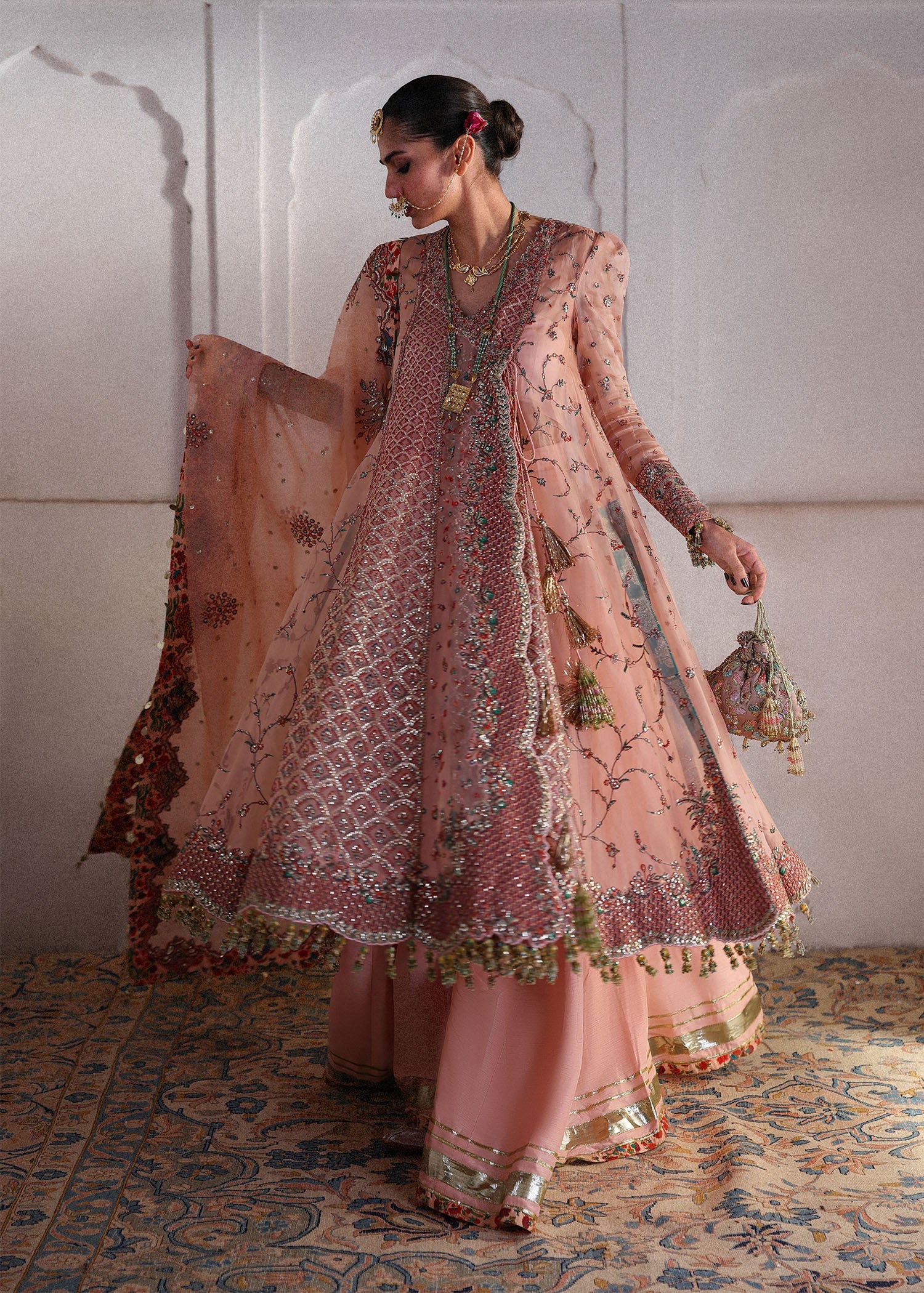 organza Unstitched in Peach pink