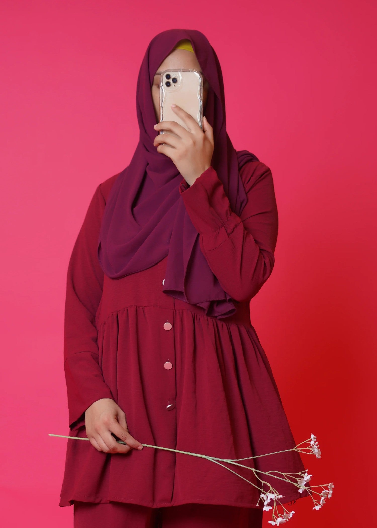 crepe Short Frock in Maroon