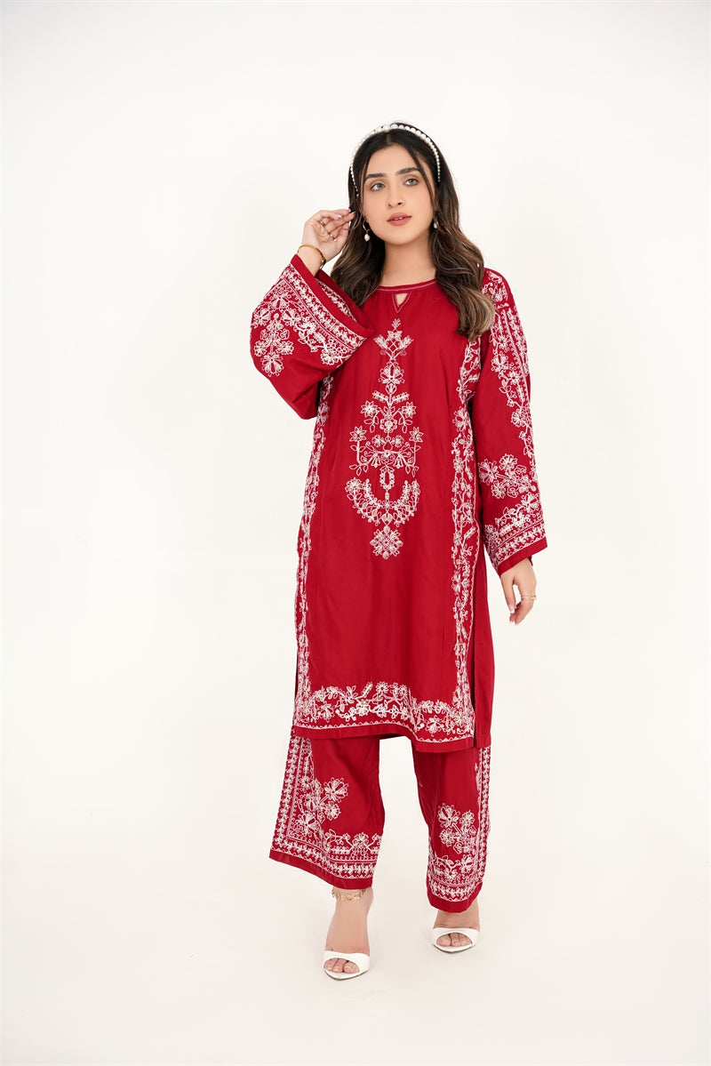 blended linen Kurta Set in Maroon