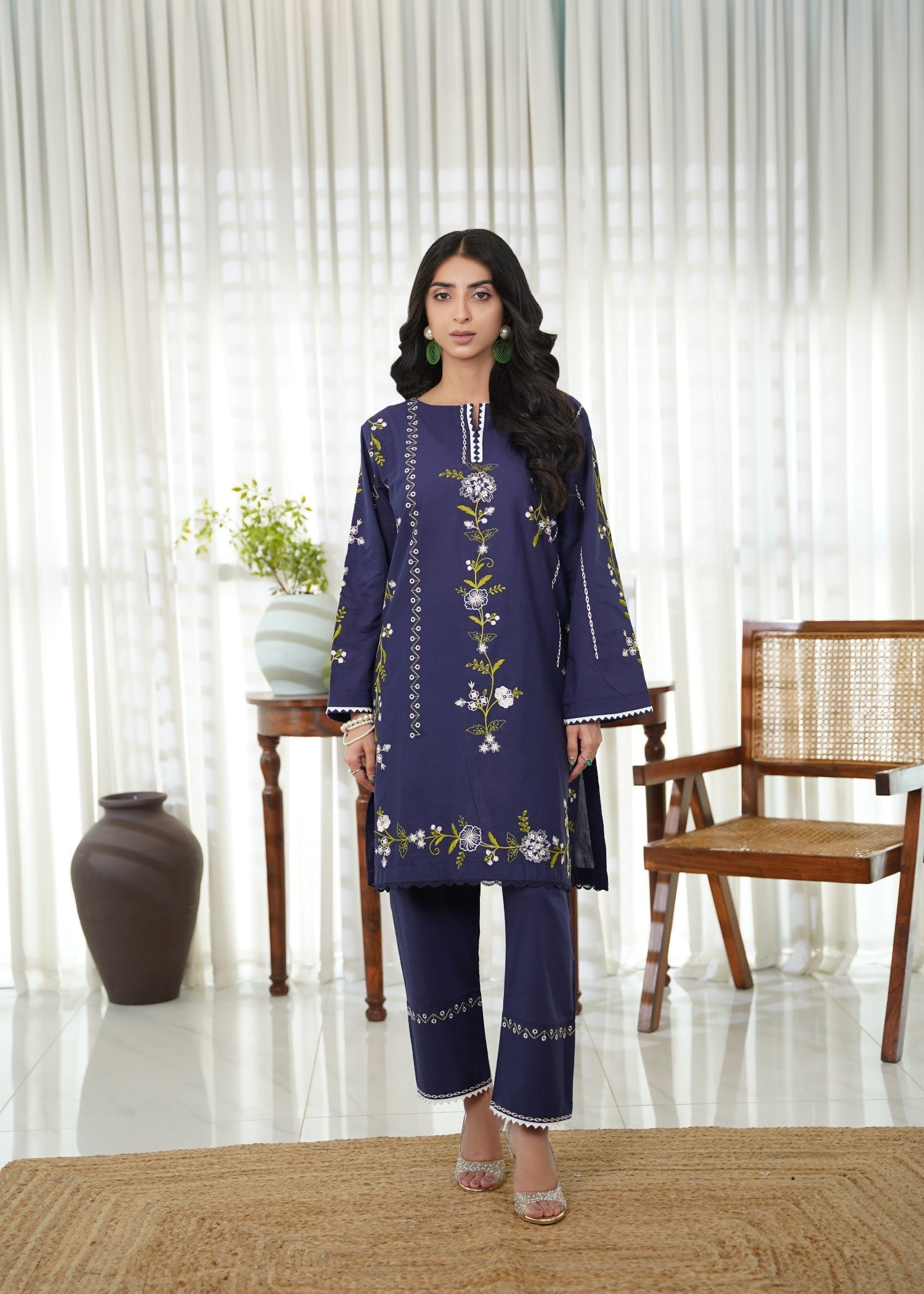 cotton Kurta Set in Navy blue