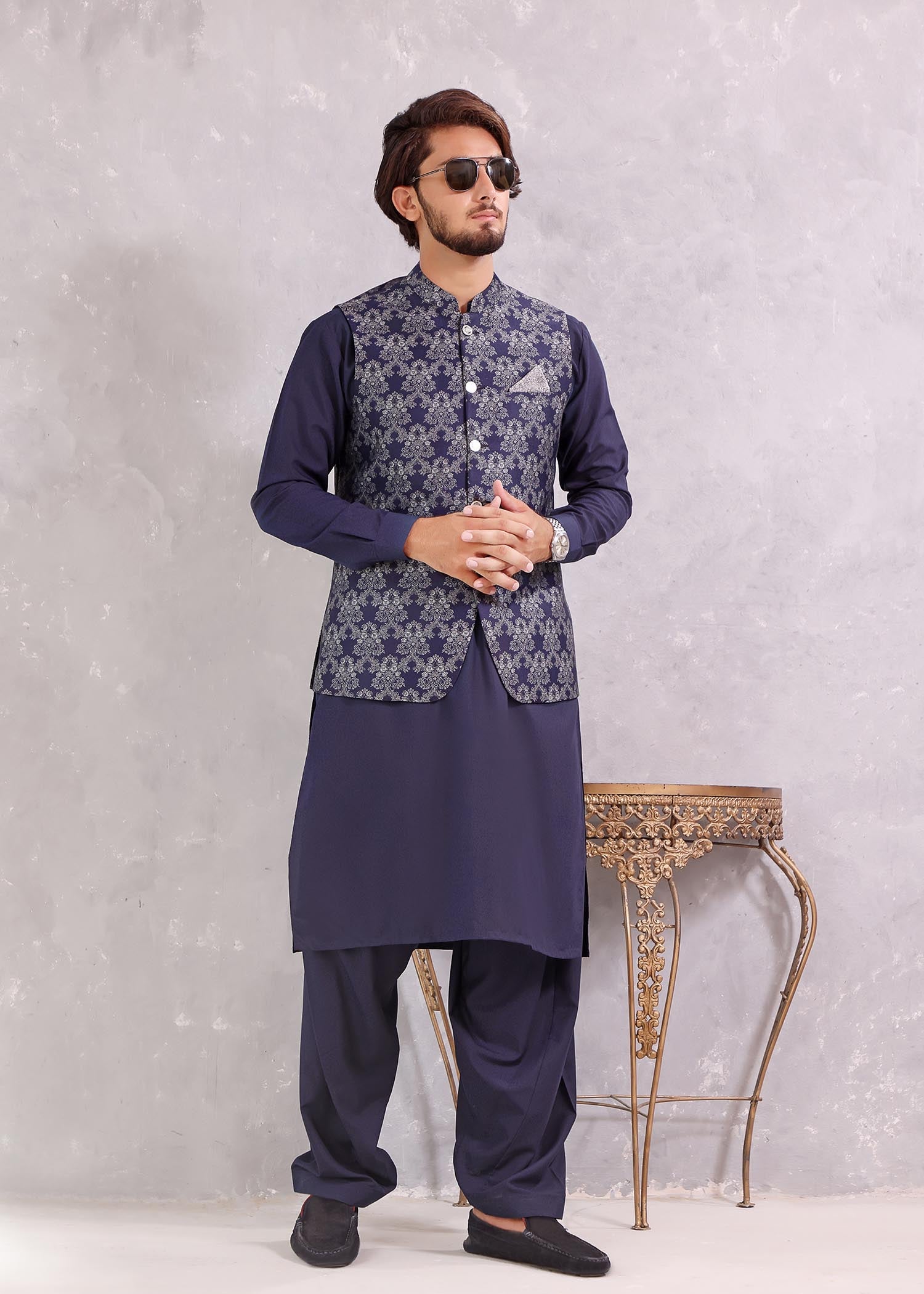jamawar Waistcoat in Blue