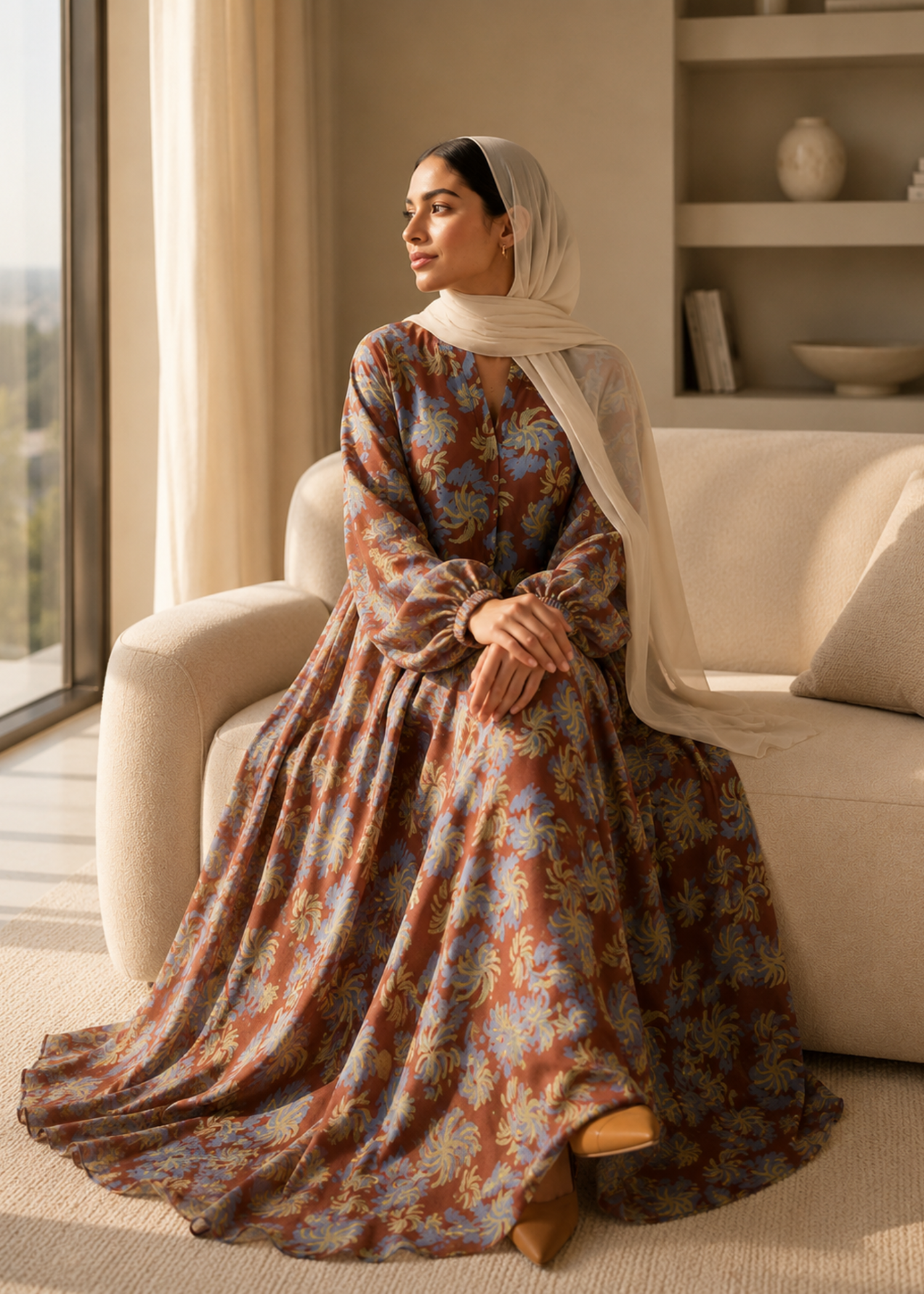 lawn Abaya in Rustic brown