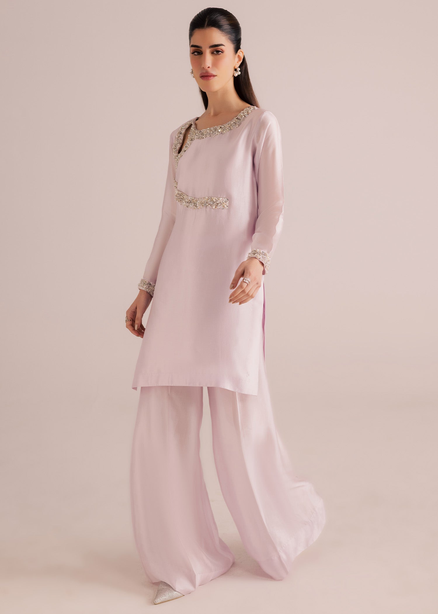 tussar silk Kurta Set in Lilac