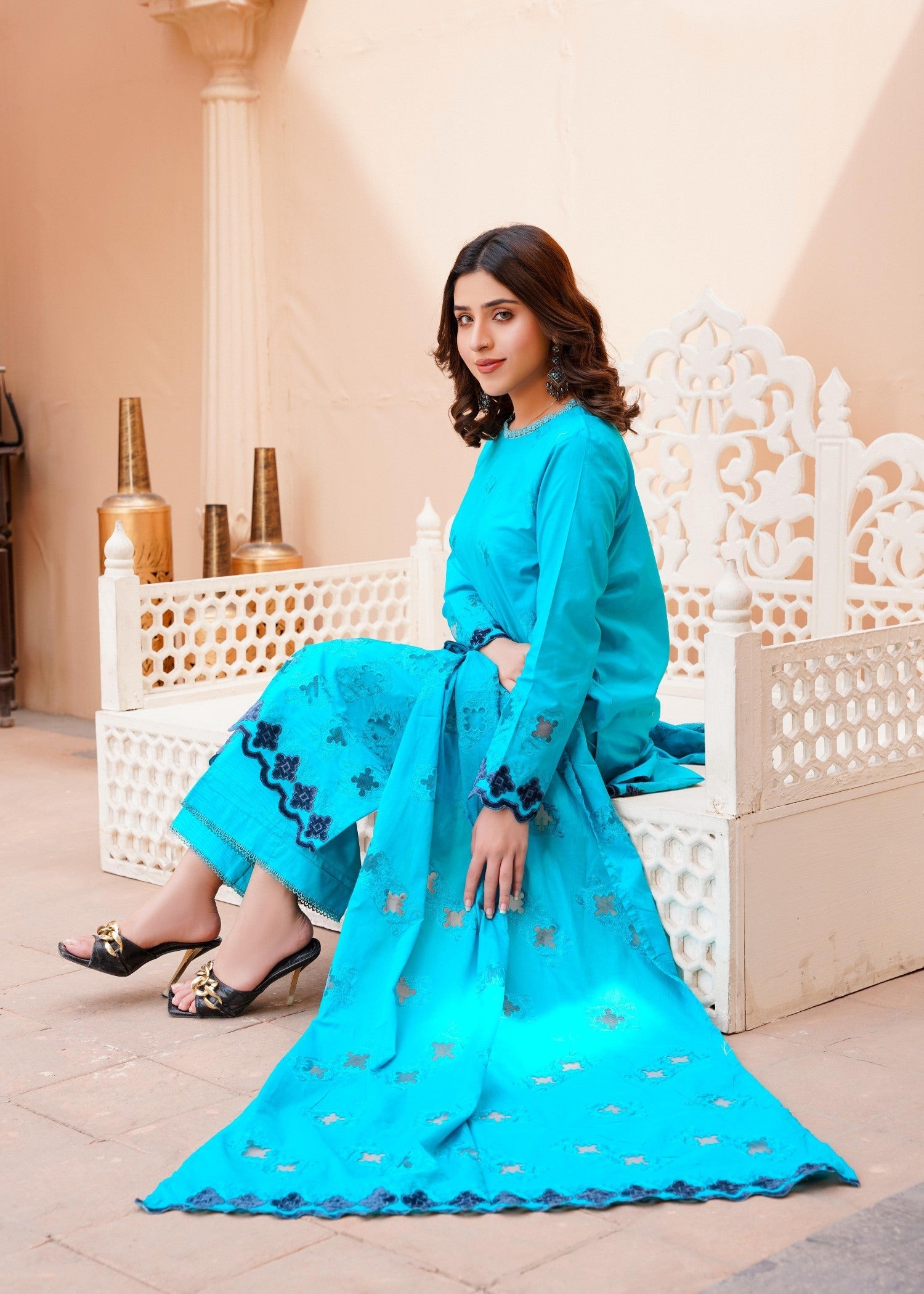 lawn cotton Unstitched in Turquoise