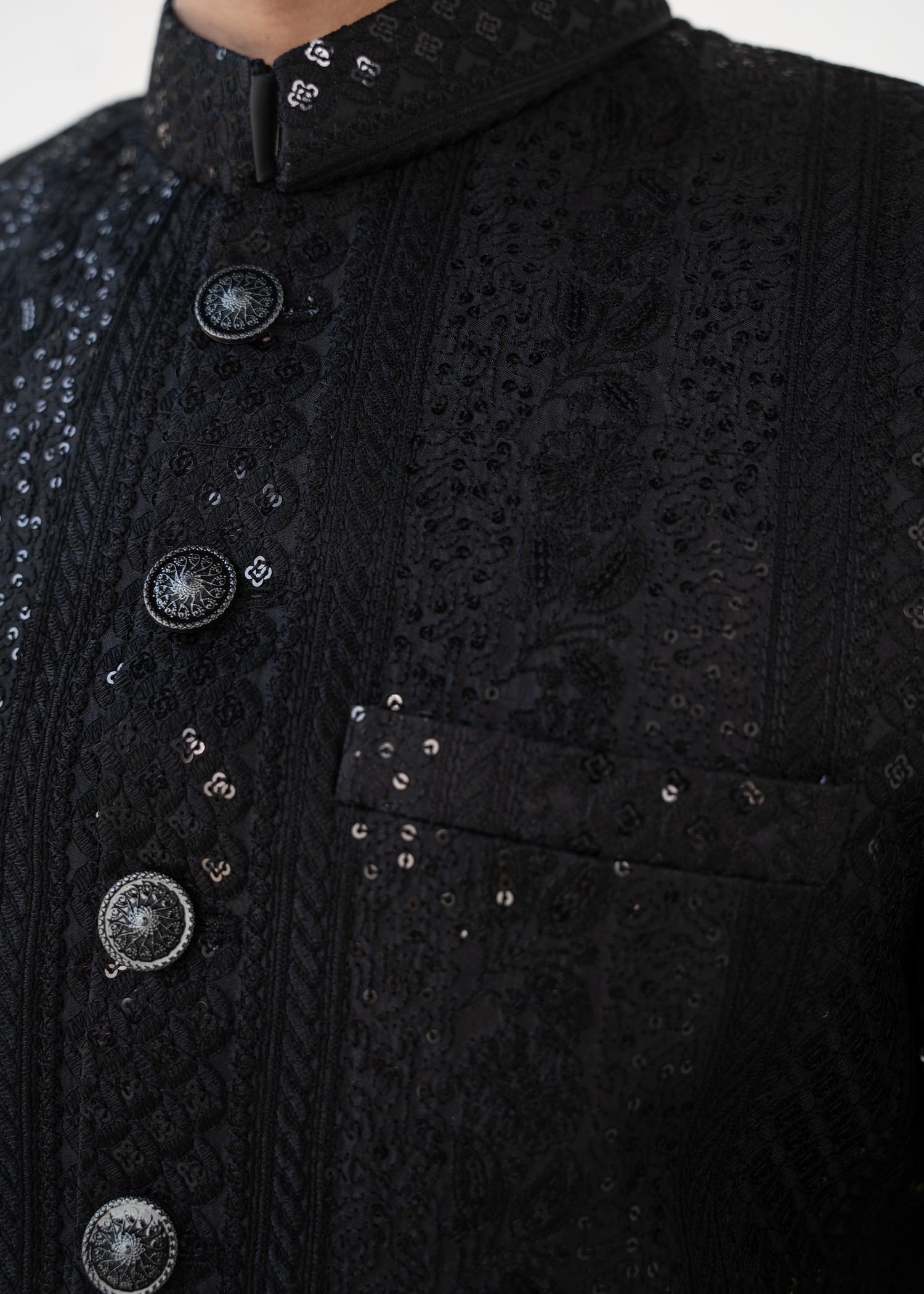 silk Sherwani in Black