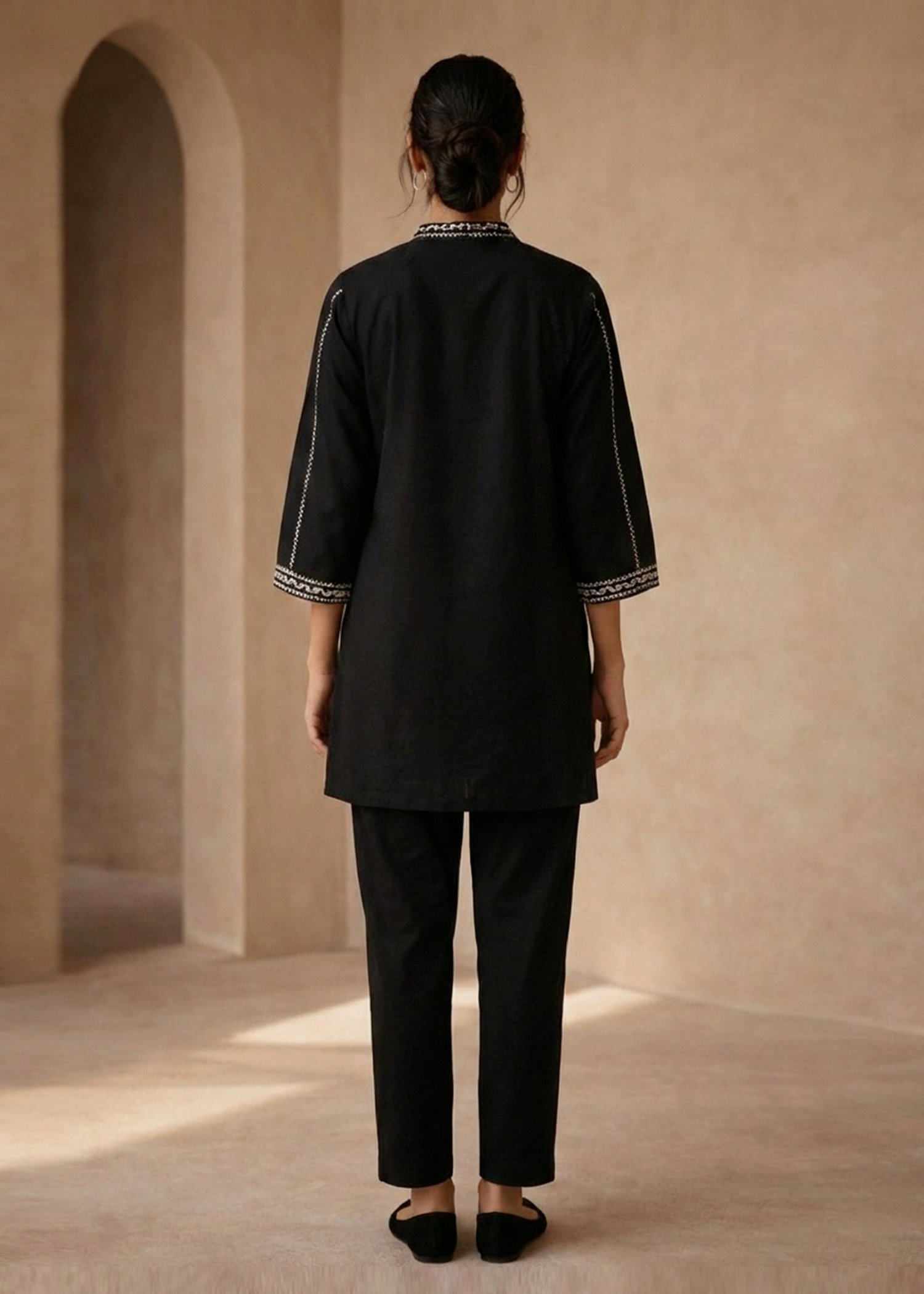 viscose linen Kurta Set in Black