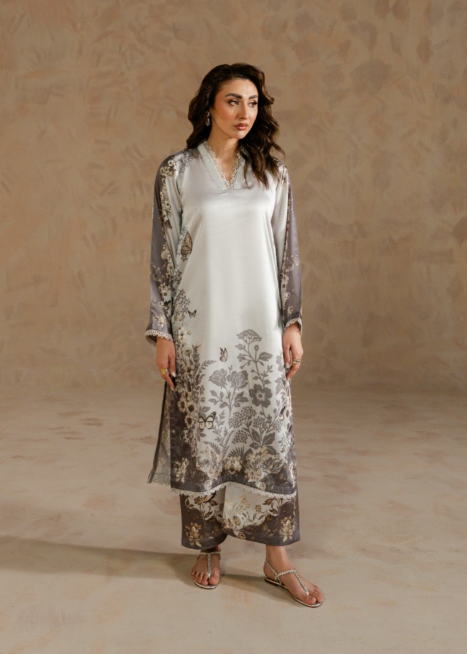 silk charmeuse Co Ord Sets in Silver