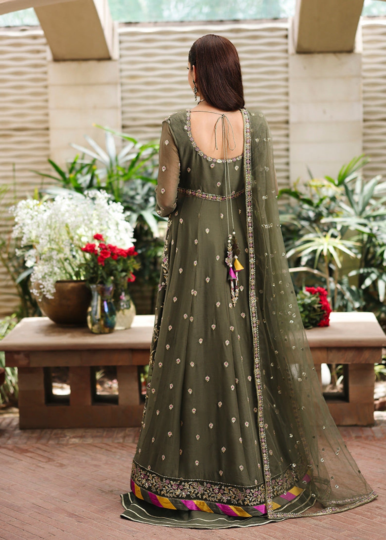 chiffon Unstitched in Olive green