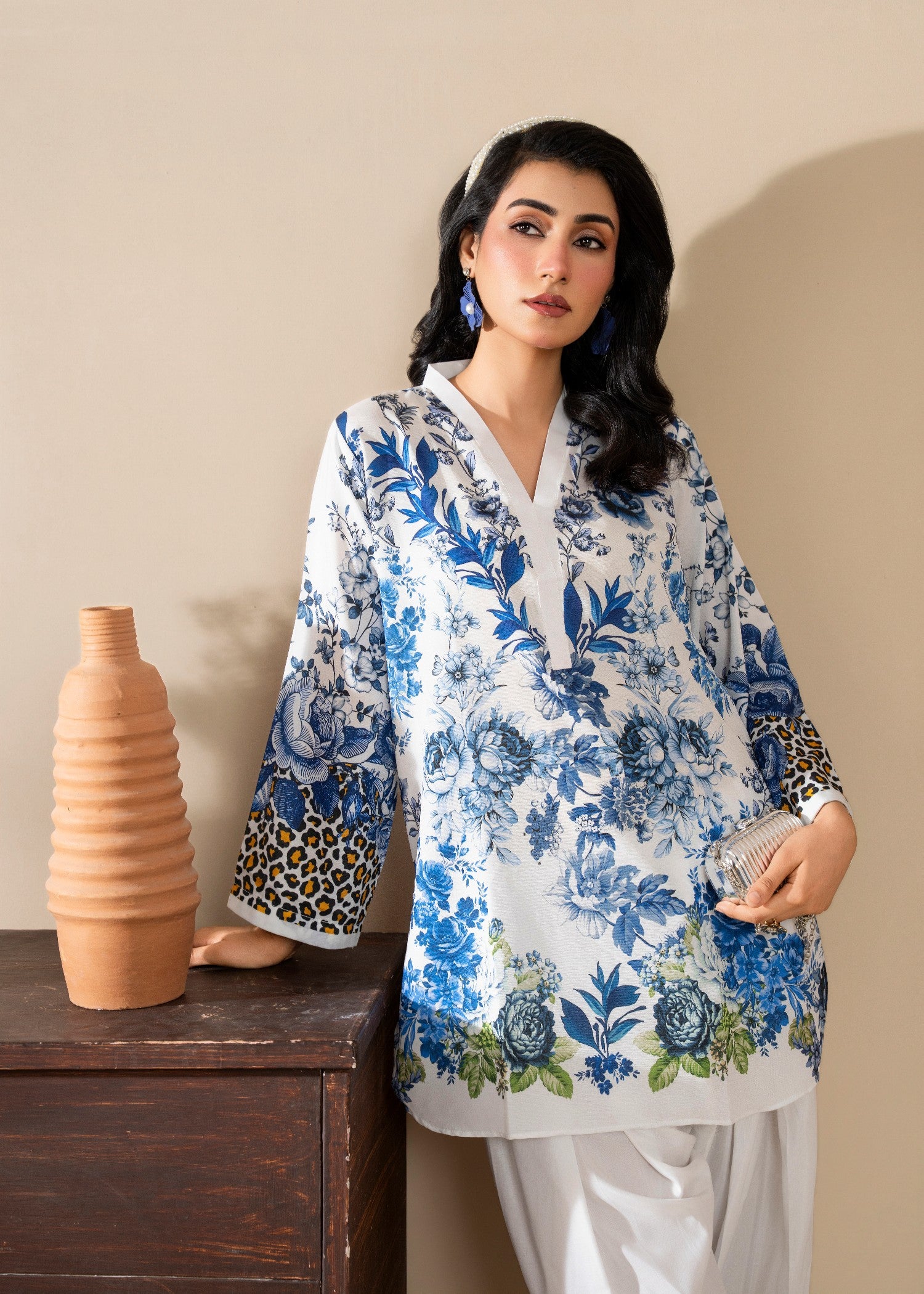 poly lawn Kurta Set in White