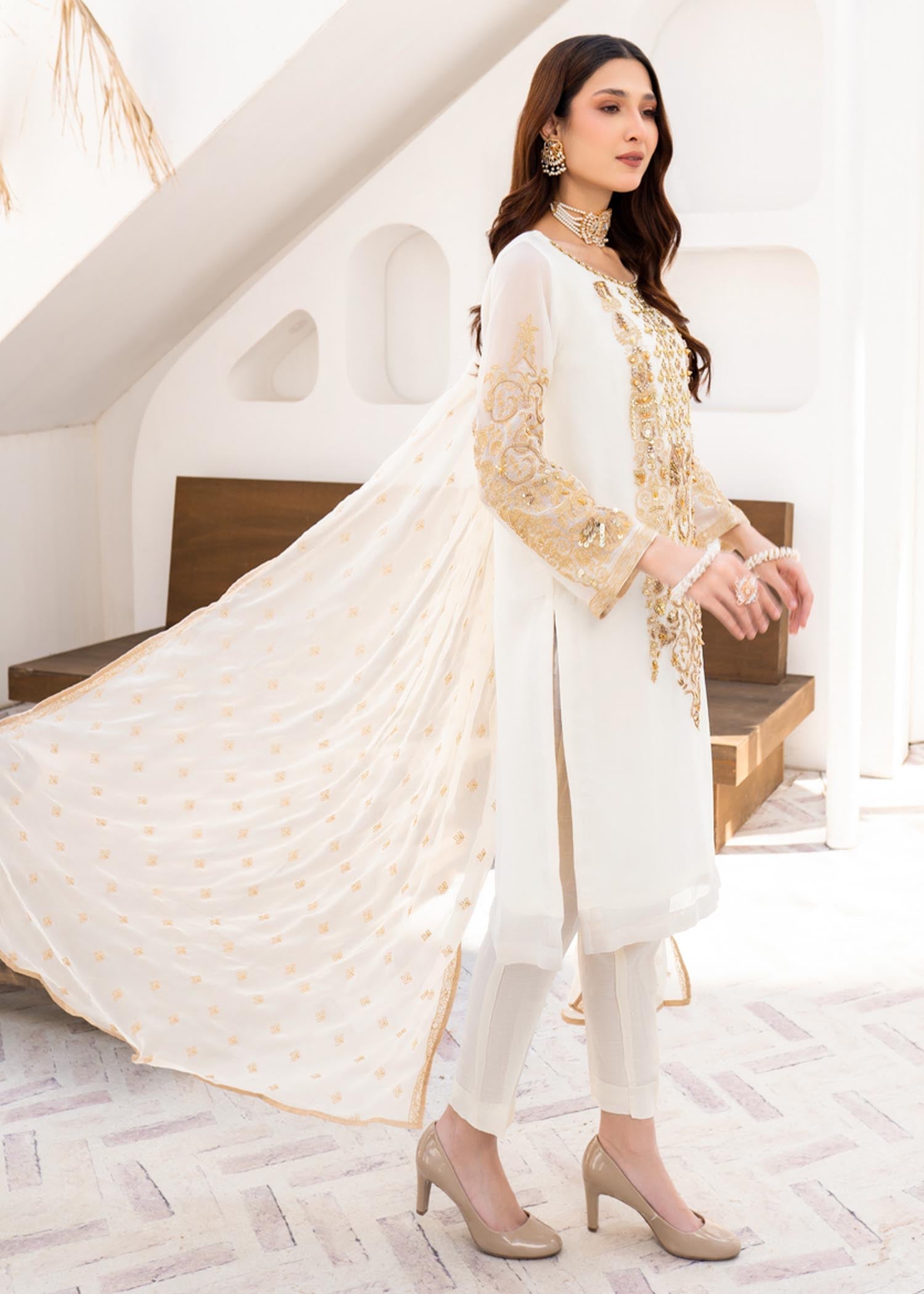 chiffon Unstitched in White