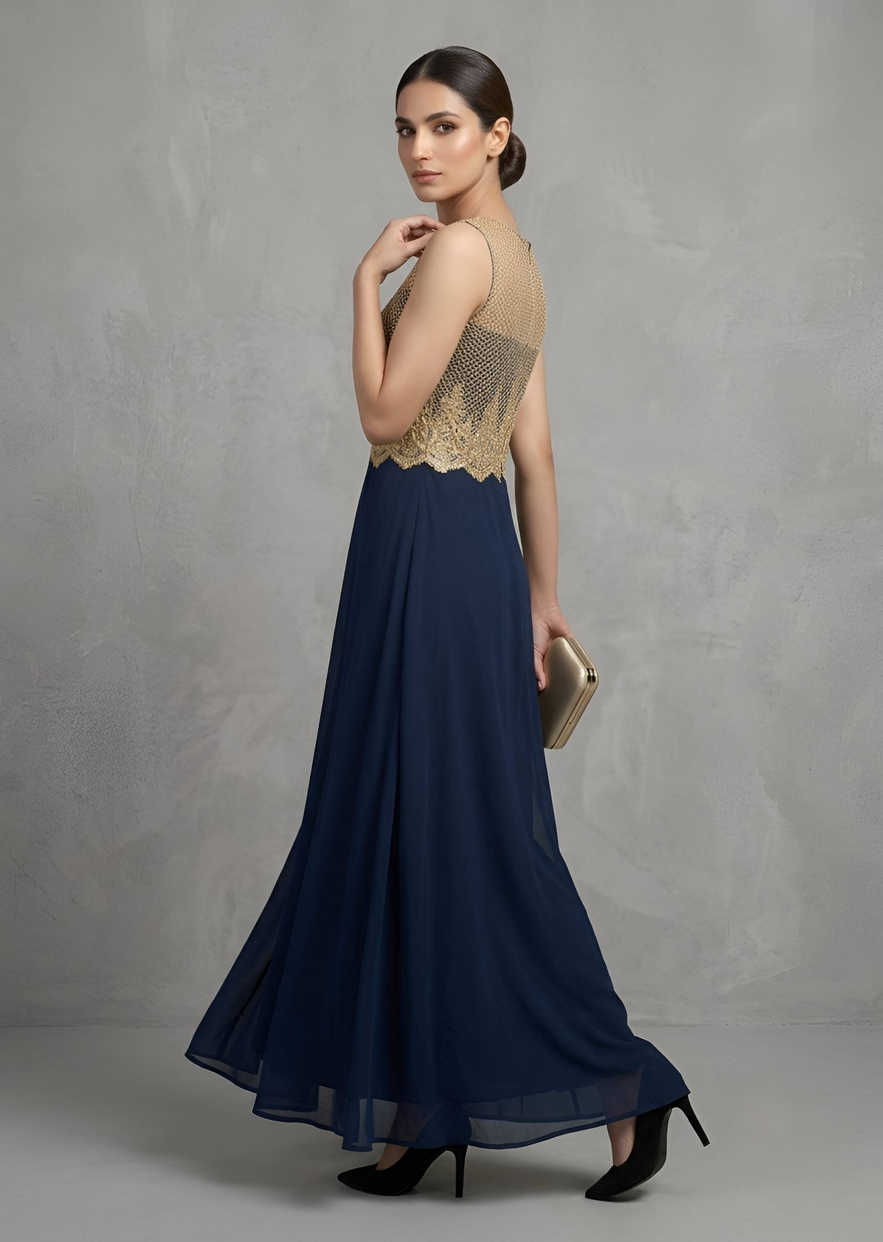 smoky georgette Maxi in Navy blue