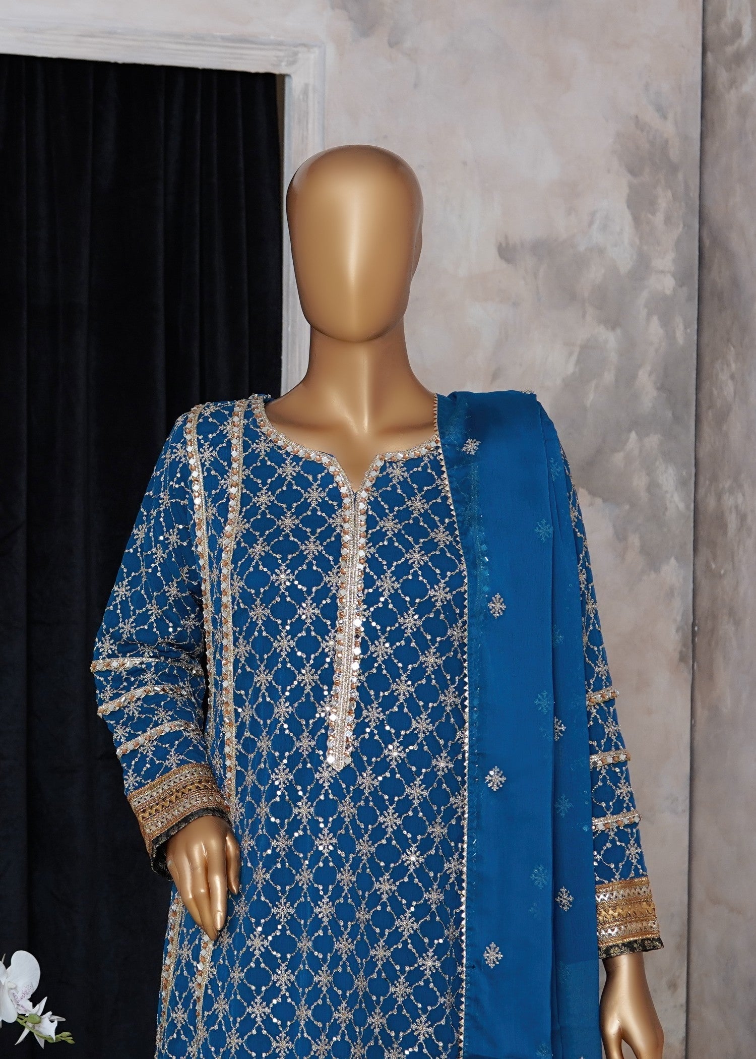 chiffon Pishwas in Blue