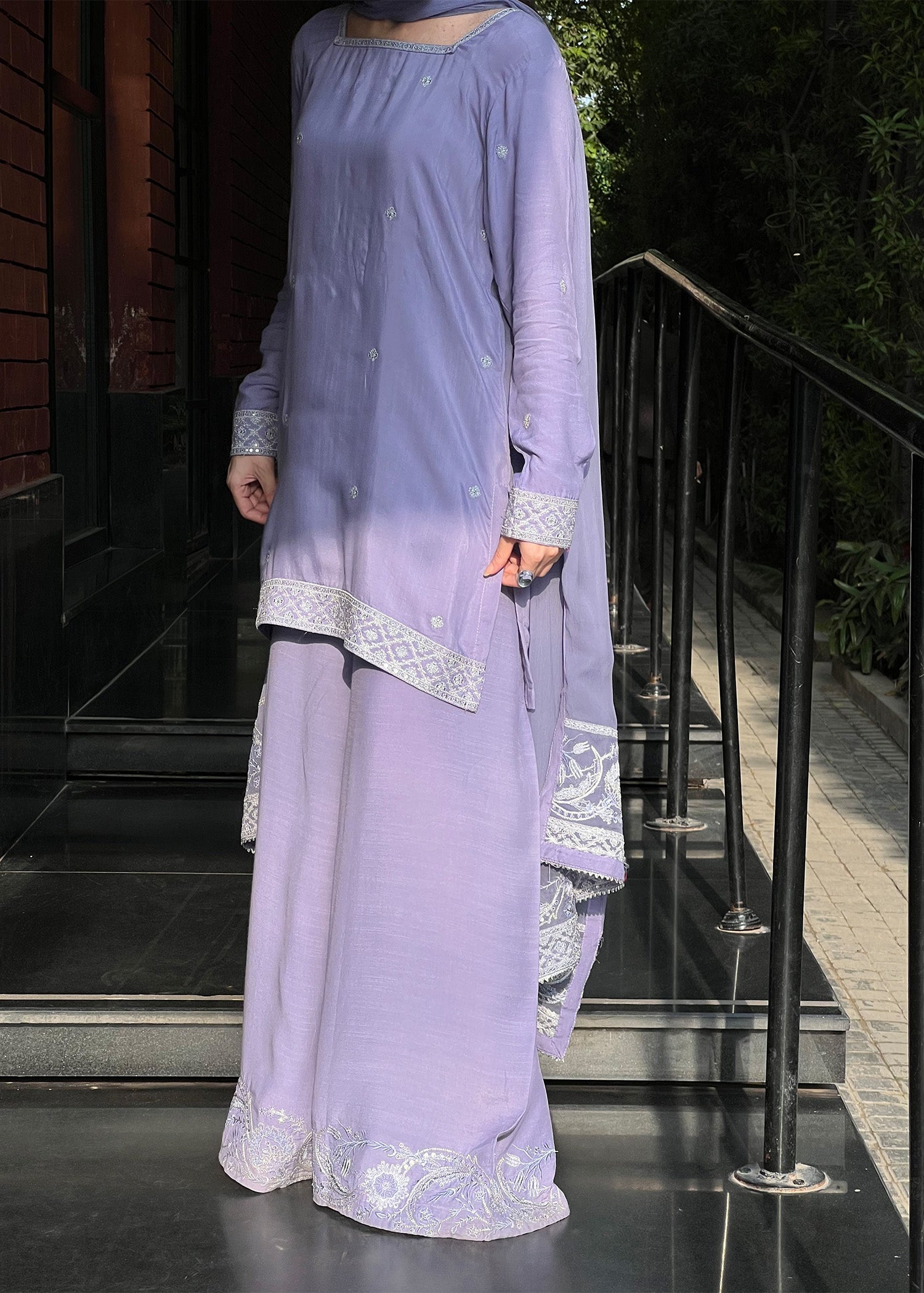 raw silk Kurta Set in Purple ash
