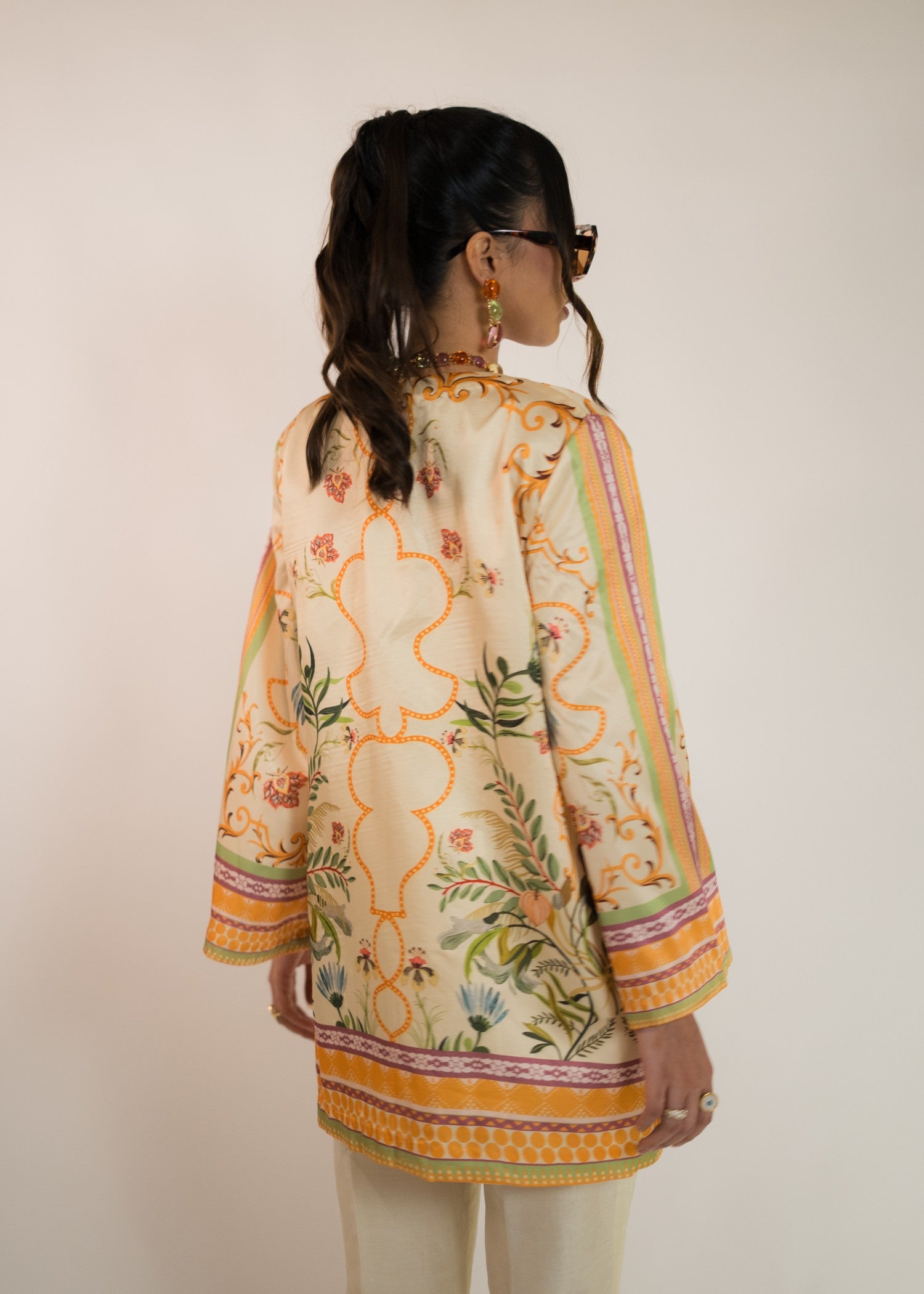silk charmeuse Jacket in Golden orange, light yellow, pale yellow