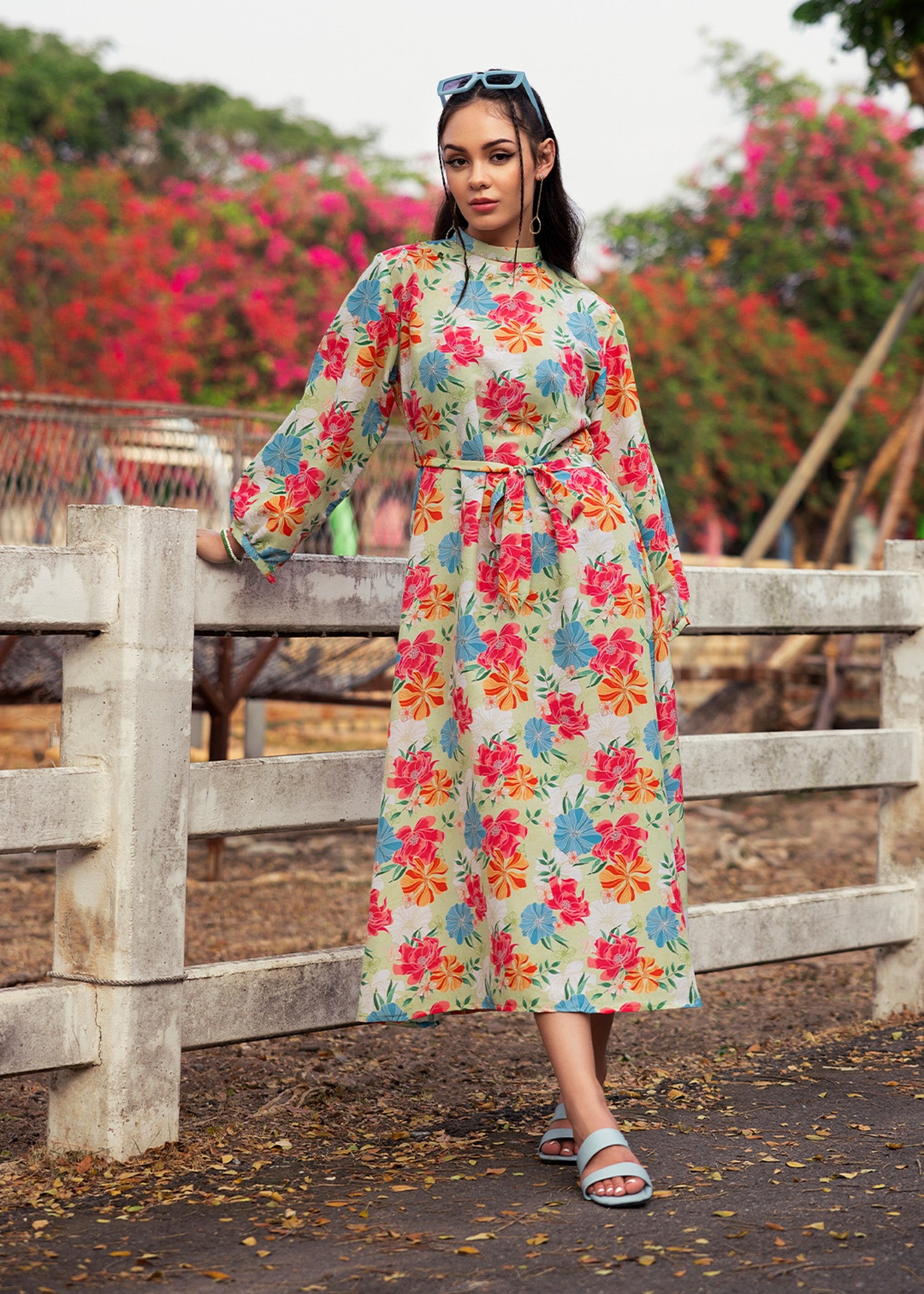 silk finish lawn Frock in Multi