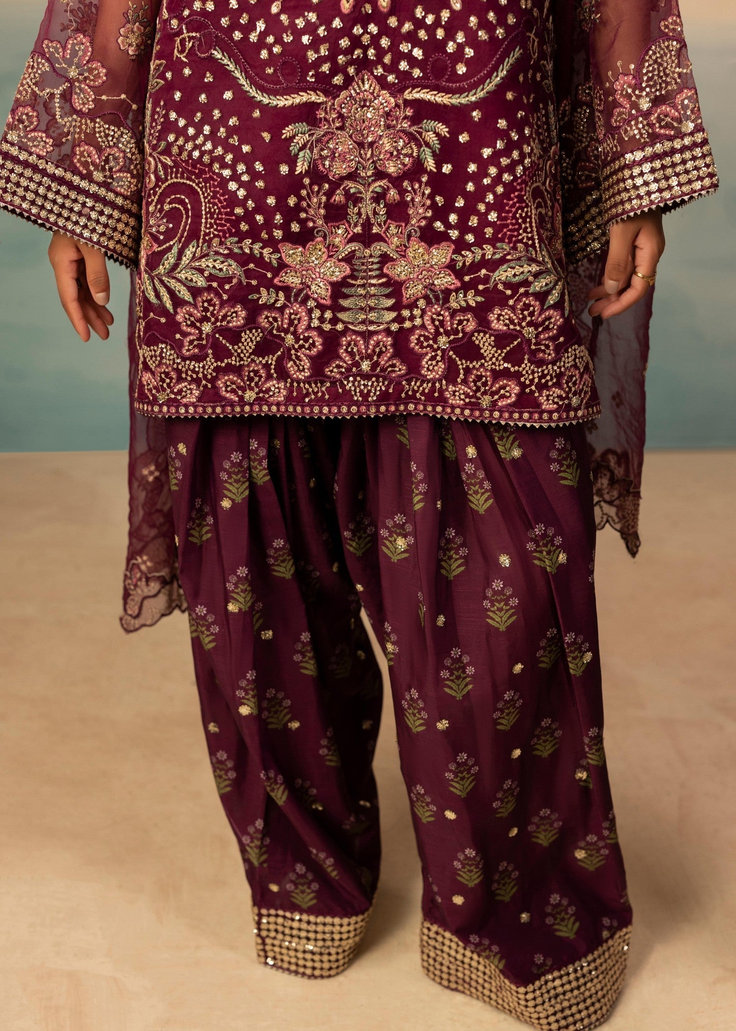 organza Kurta Set in Plum