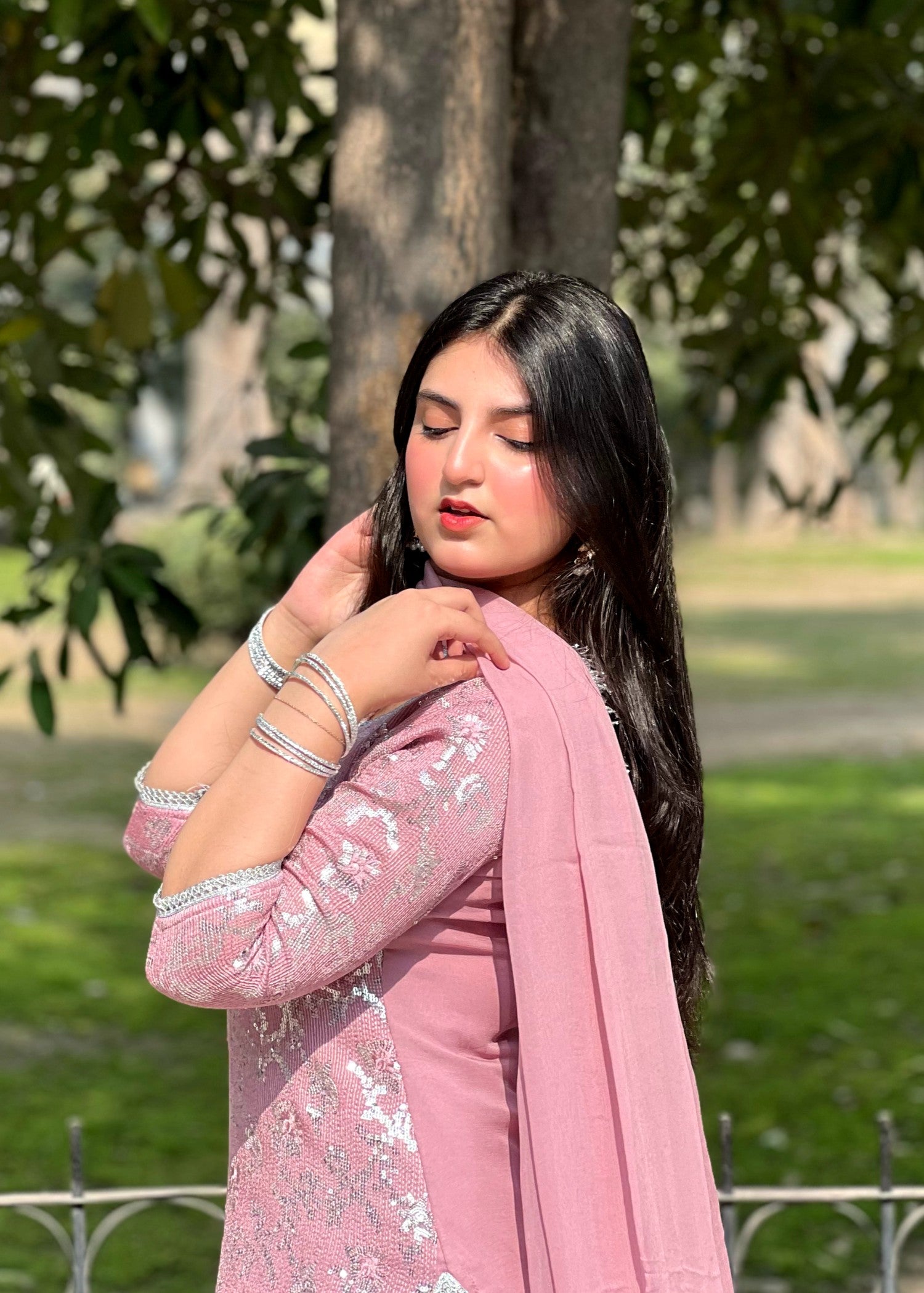 bemberg crinkle chiffon Sharara in Petal pink