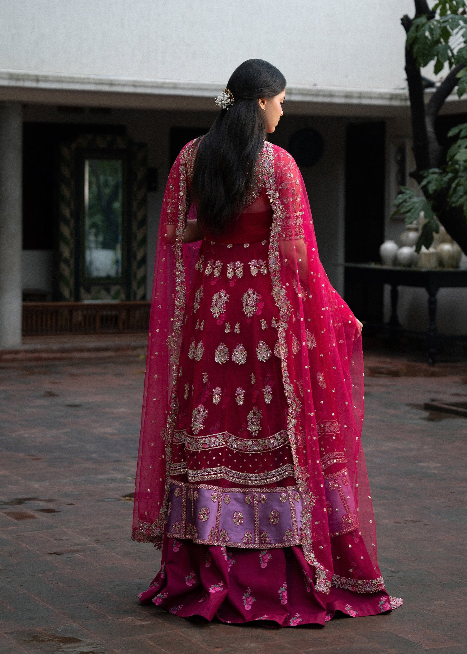 polyester net Unstitched in Hot pink, lusty gallant