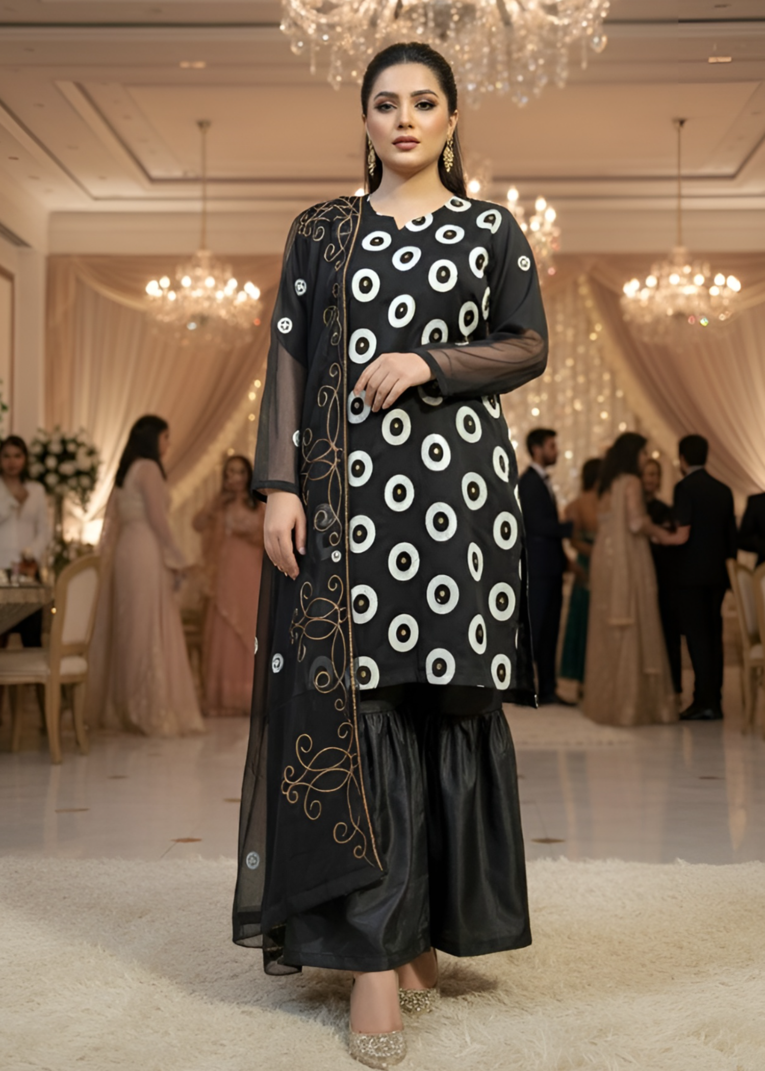 chiffon Gharara in Black