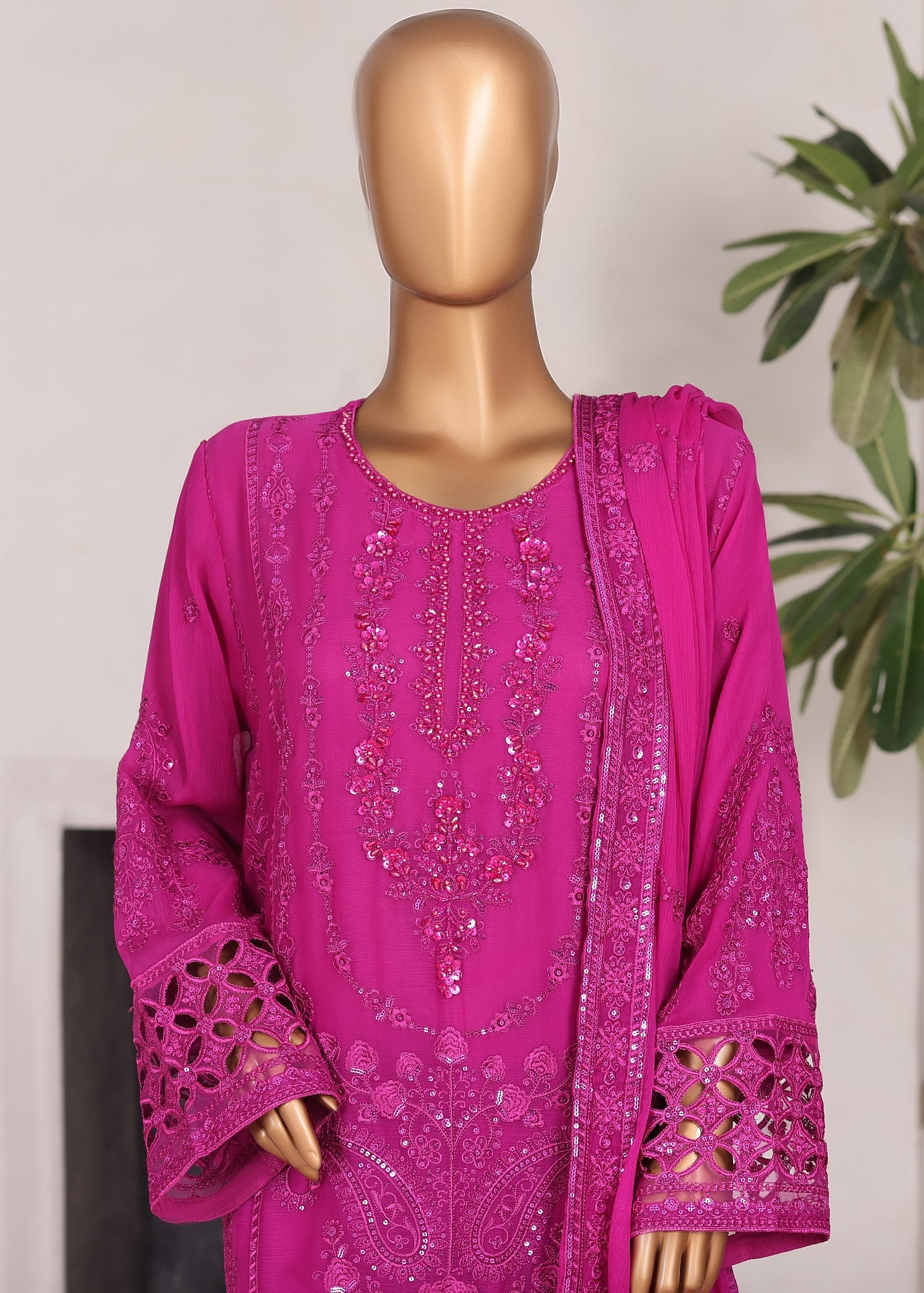 bemberg crinkle chiffon Kurta Set in Magenta