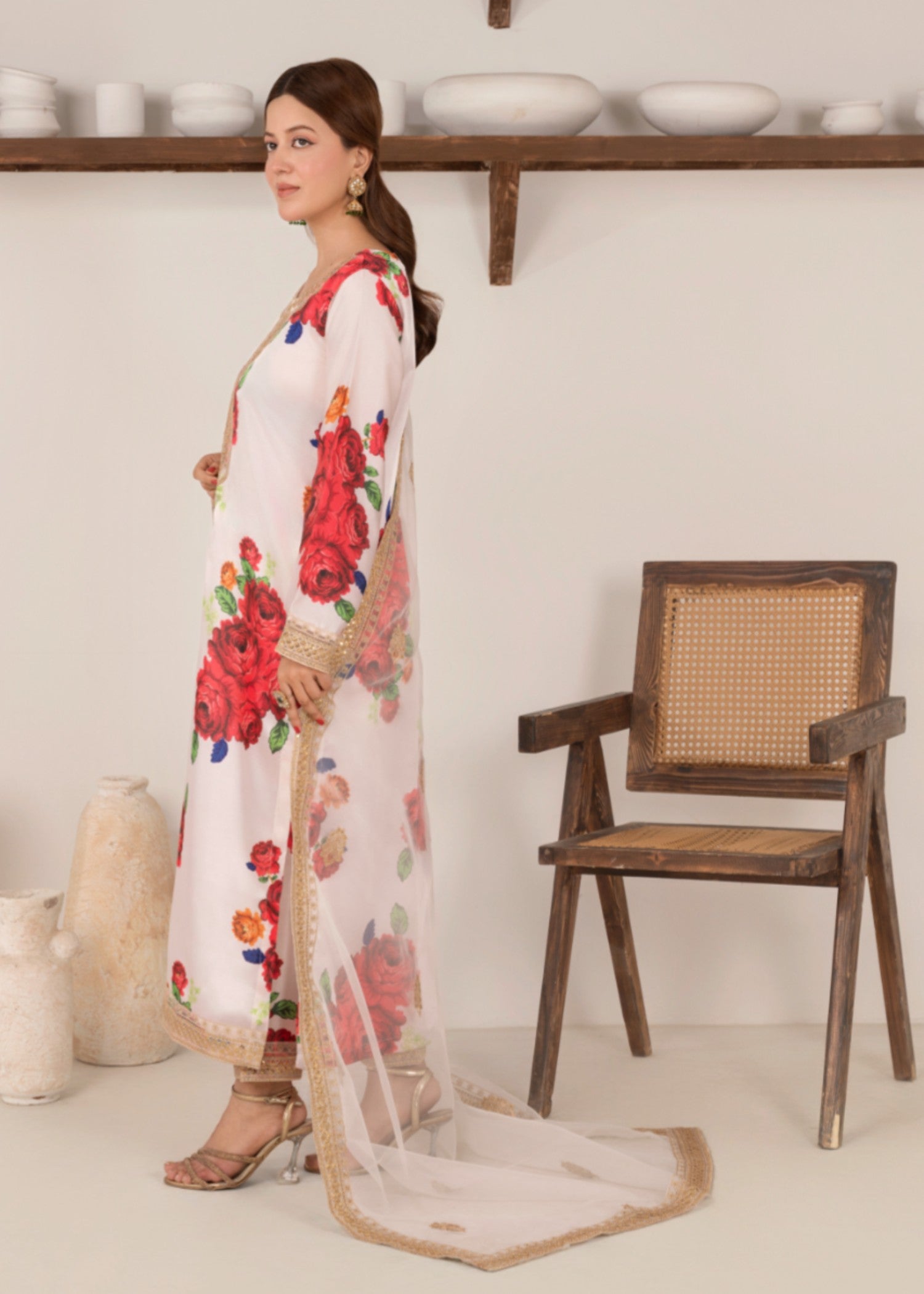 silk charmeuse Kurta Set in Off-white