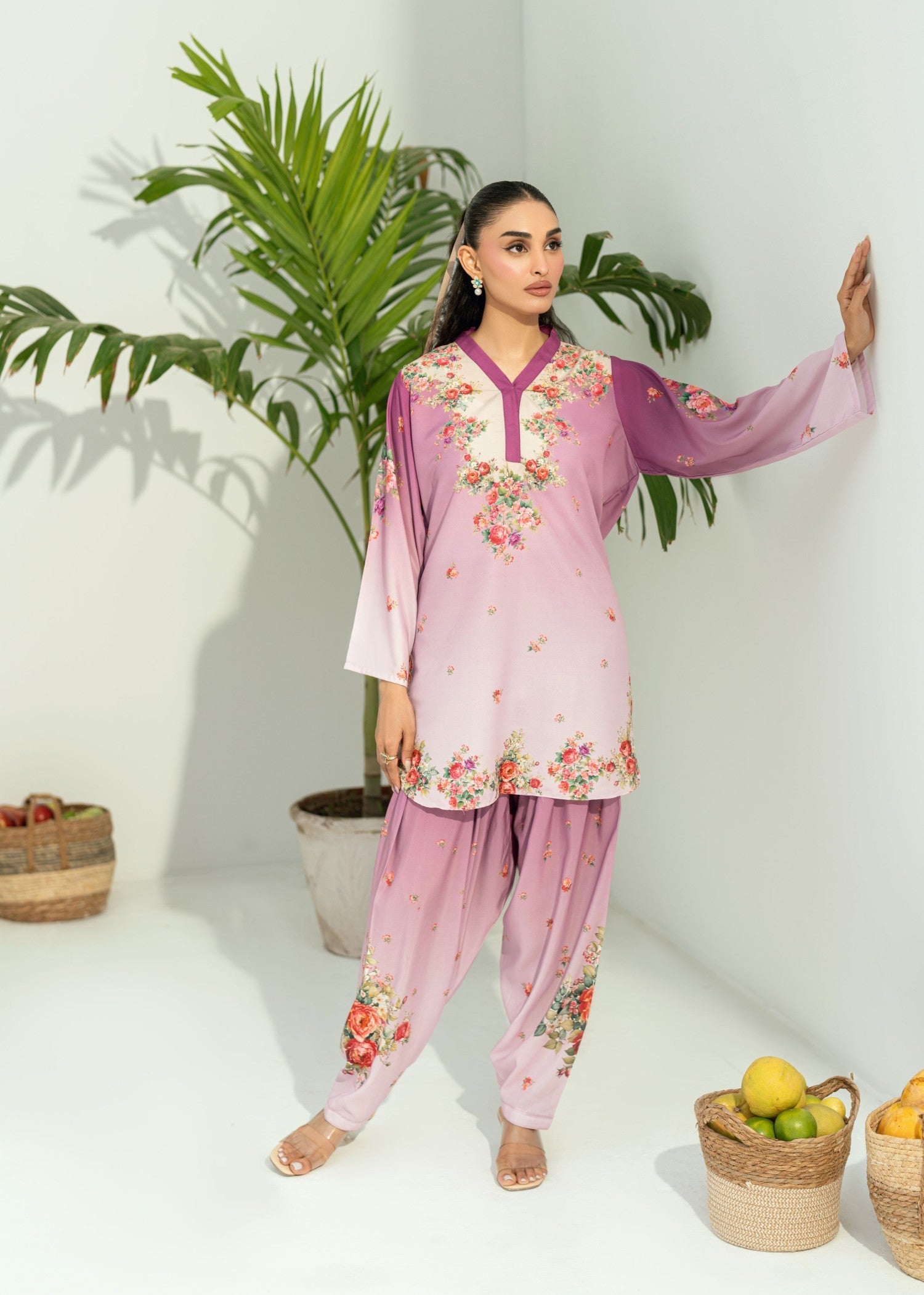blended cambric Co Ord Sets in Bright lavender