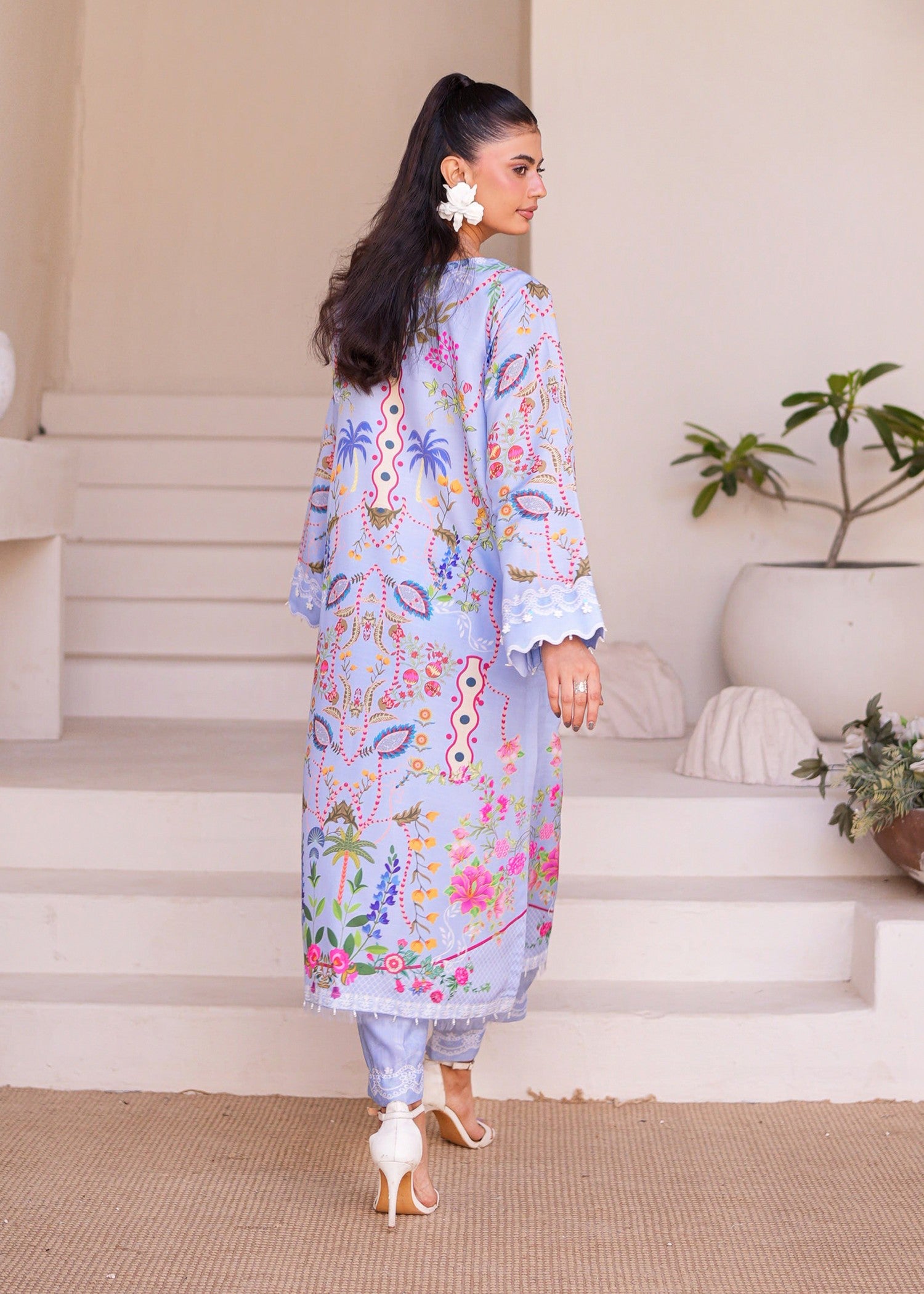 lawn Kurta Set in Ice blue
