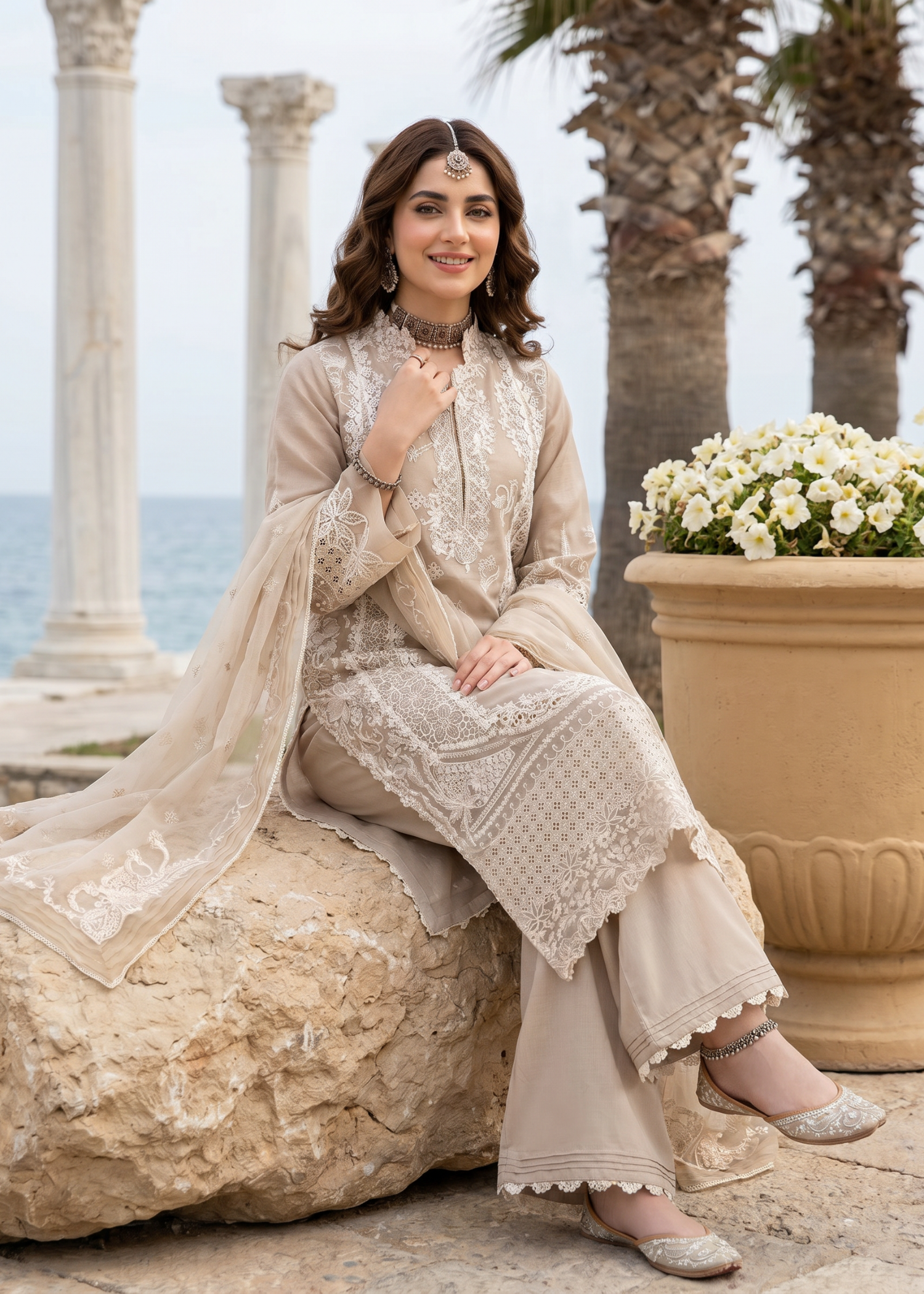 net Kurta Set in Champagne
