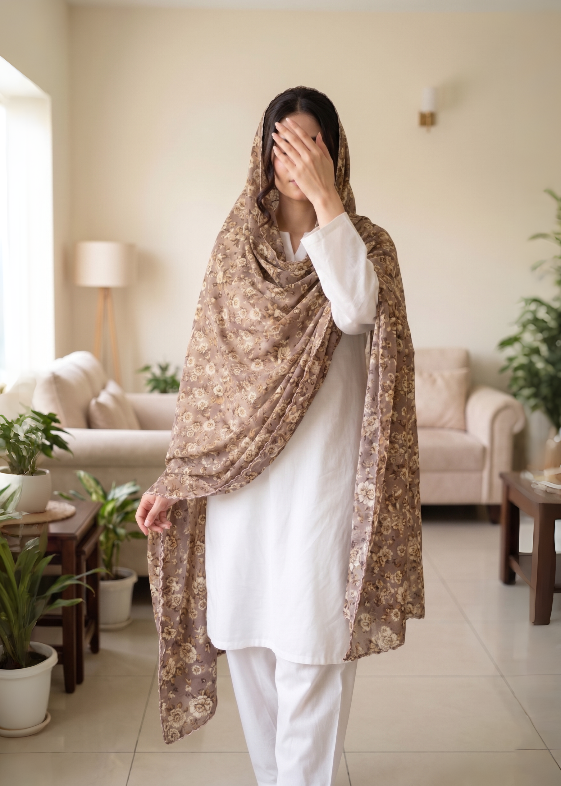 lawn Chaddar in Khaki brown, brown