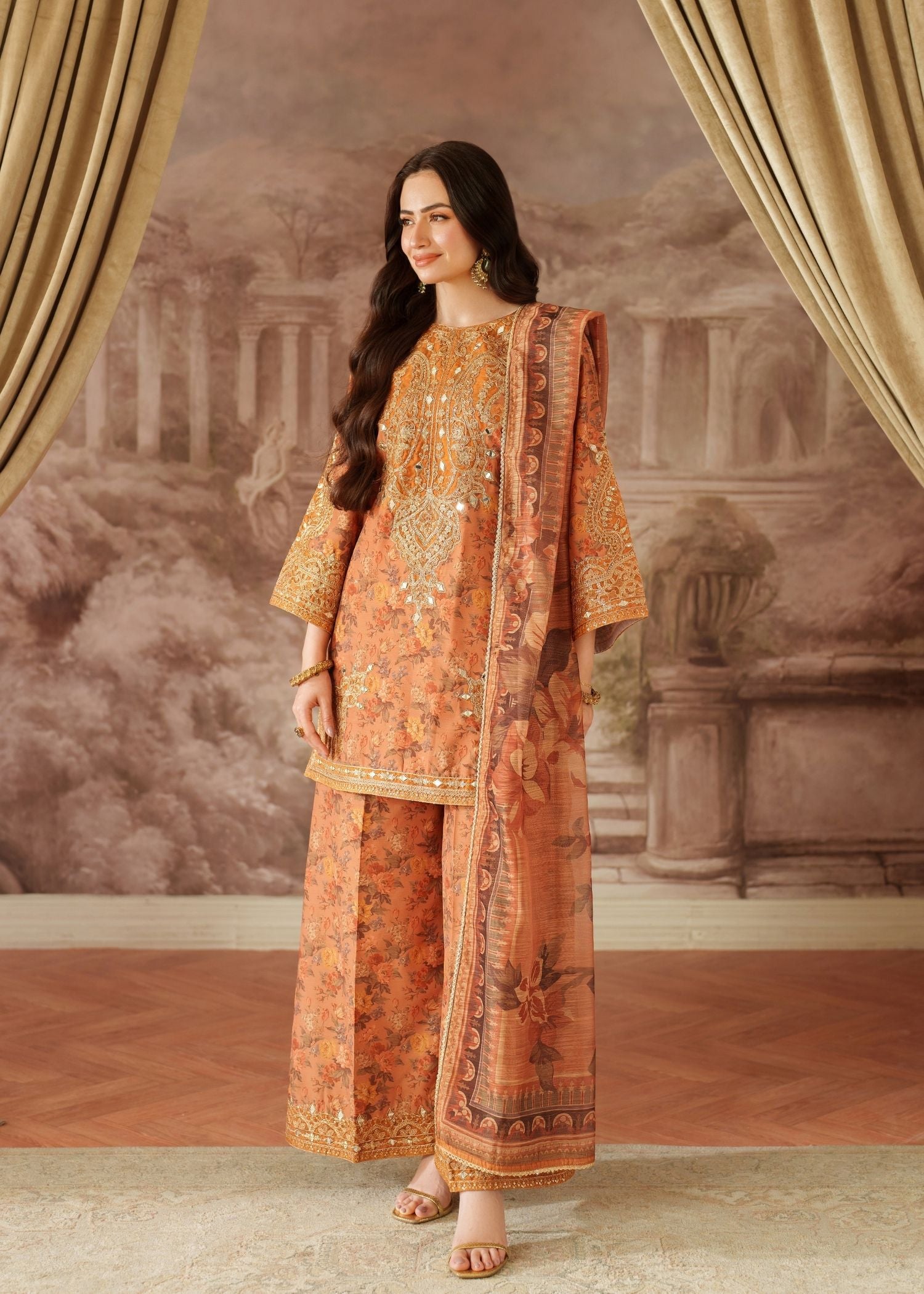 viscose Kurta Set in Peach orange