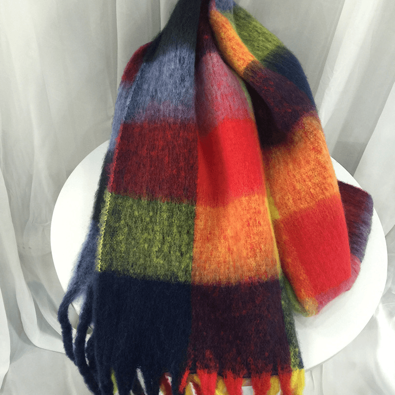 Women'S Autumn Colorful Striped Warm Cashmere Plaid Scarf