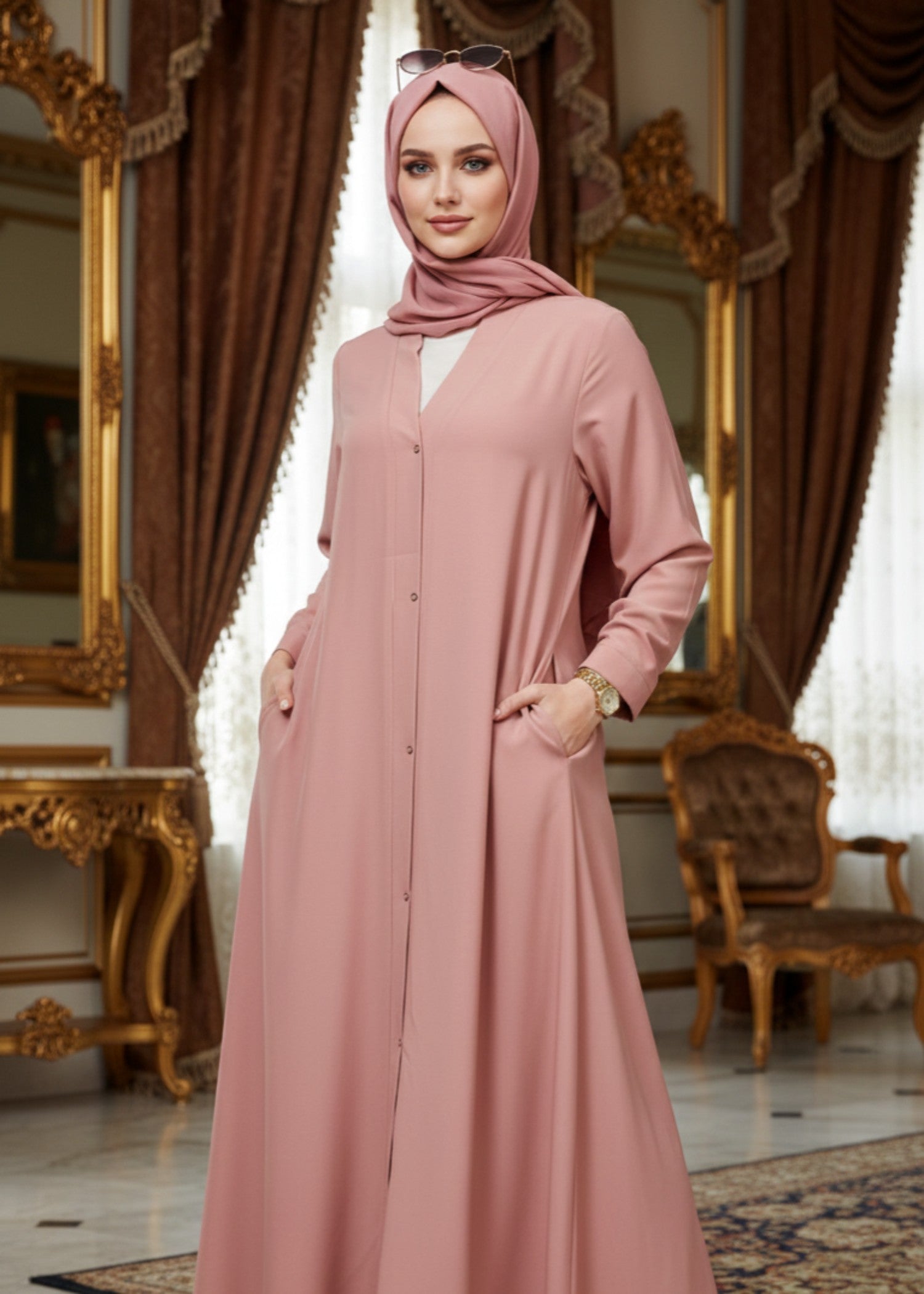 georgette Abaya in Tea rose pink