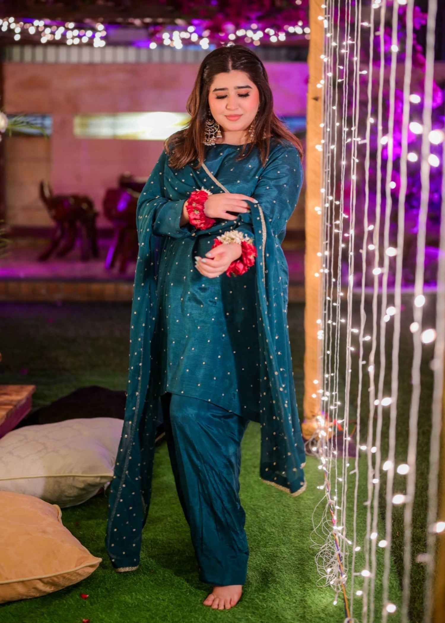 blended grip silk Kurta Set in Teal