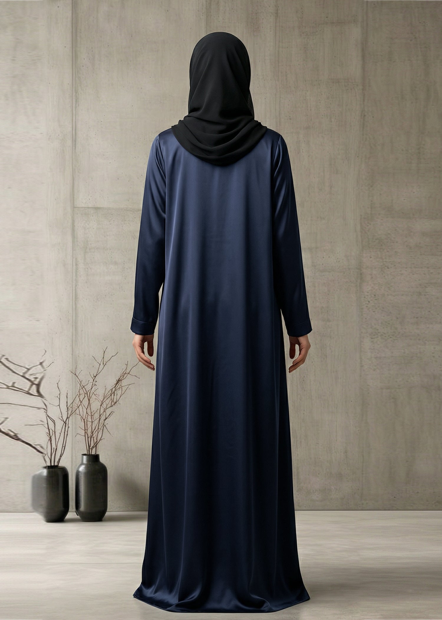 silk Abaya in Navy blue