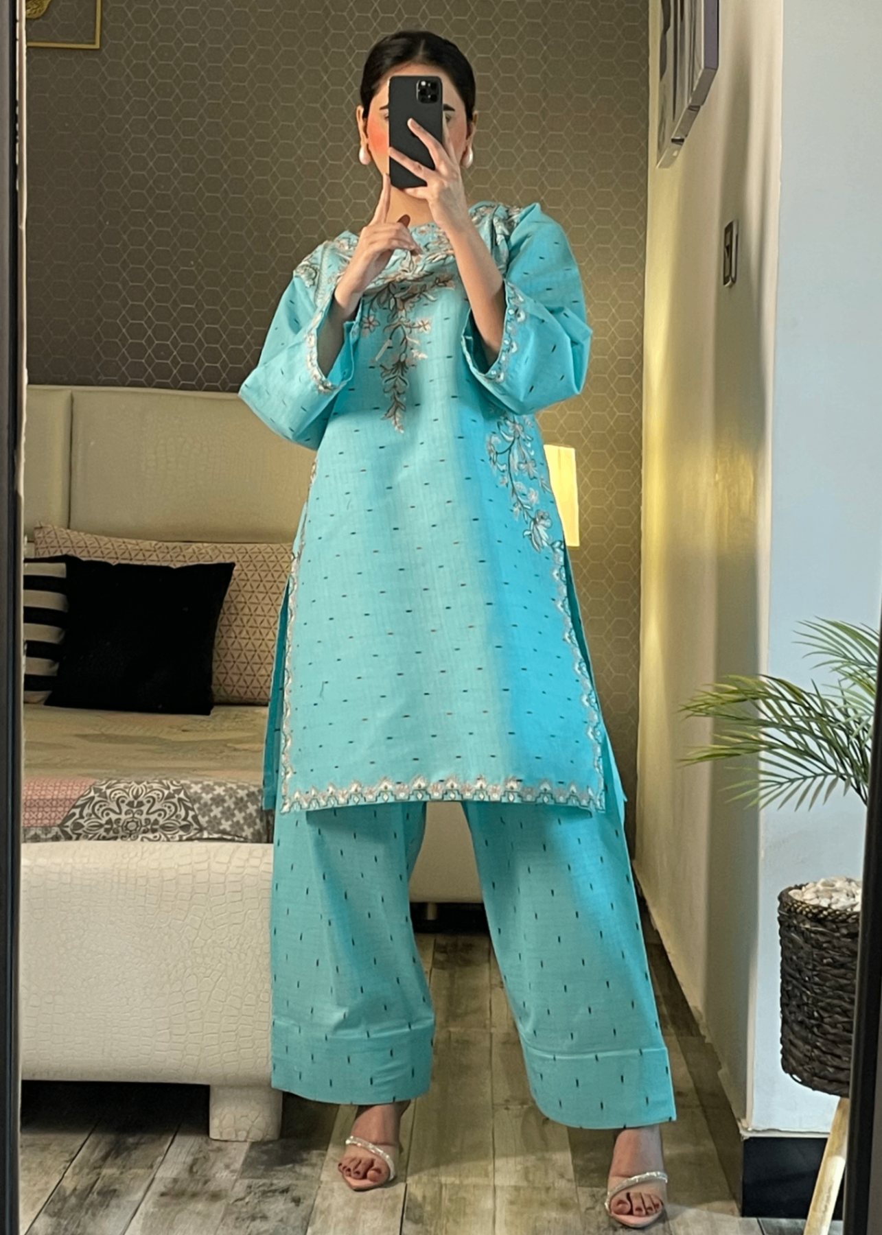 cotton Kurta Set in Pacific blue