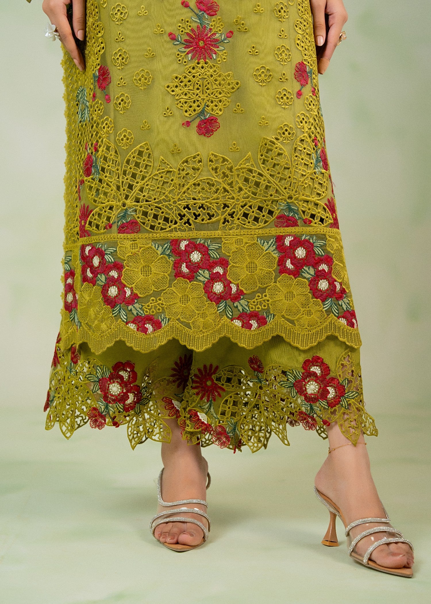 organza Kurta Set in Yellow green