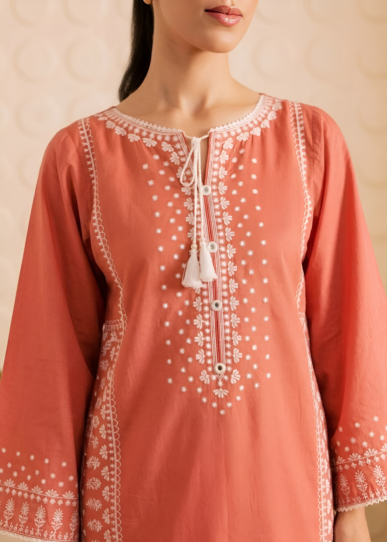 linen Kurta Set in Coral pink