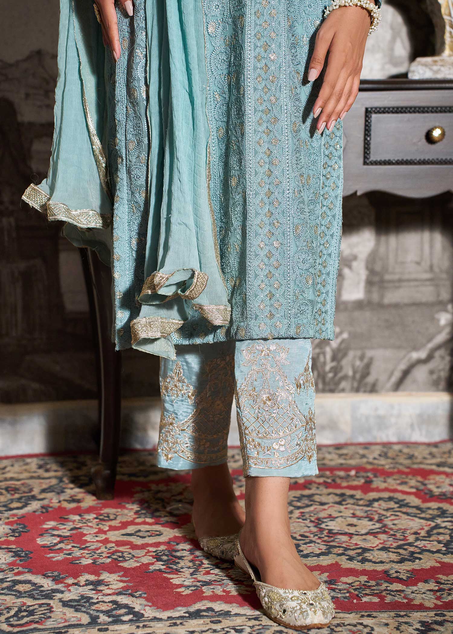 chiffon Kurta Set in Sky blue