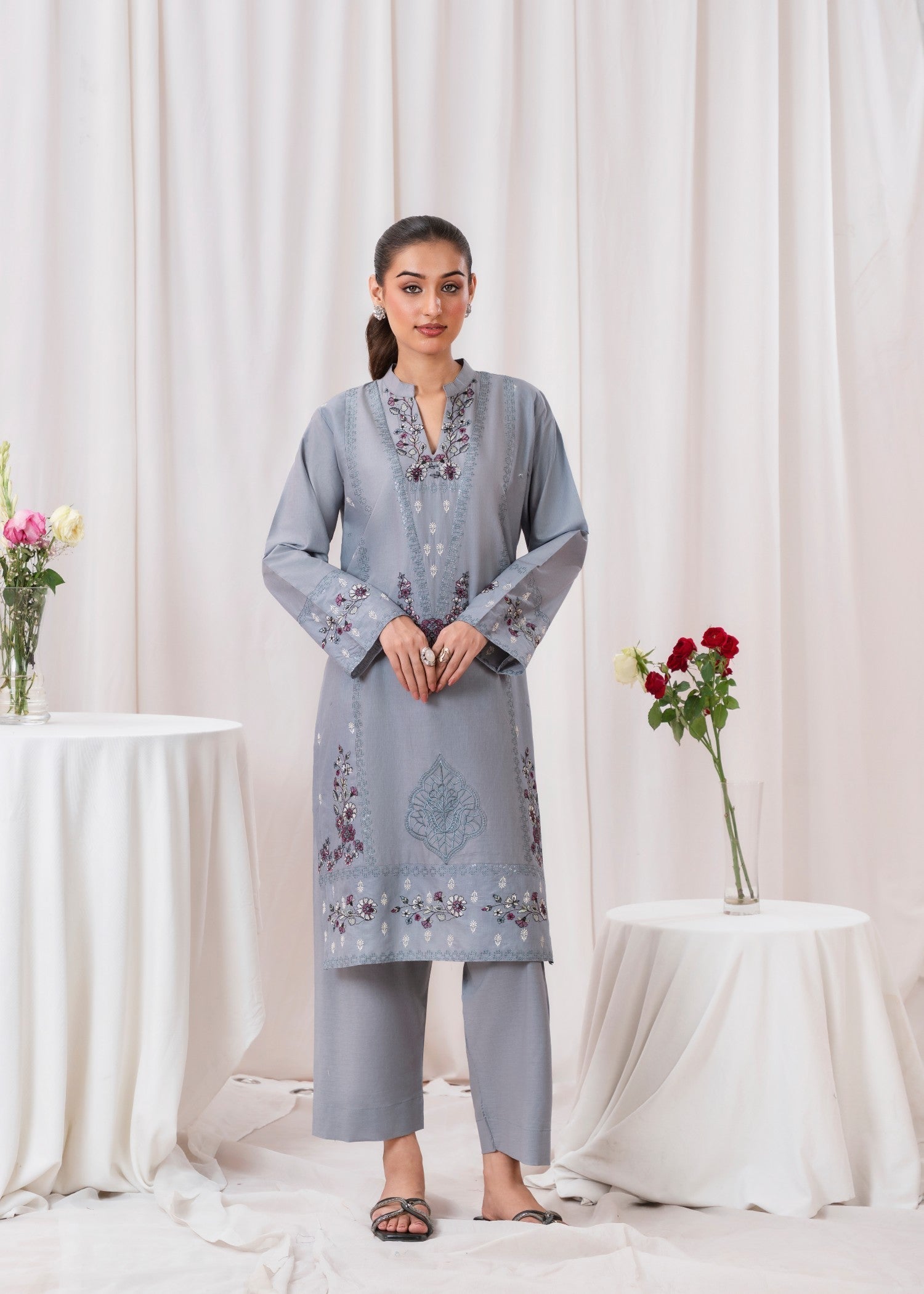 cotton Kurta Set in Periwinkle