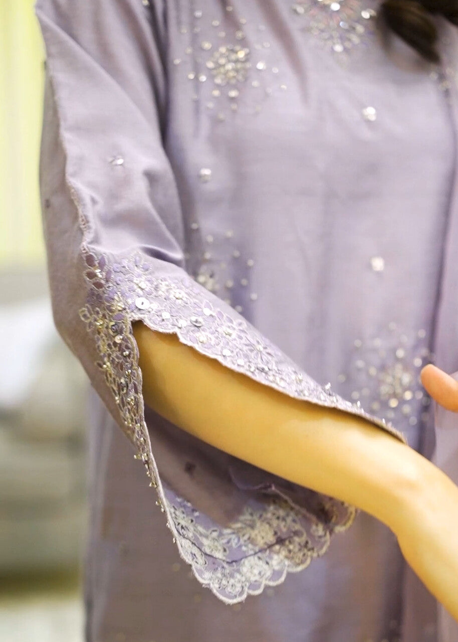 khaddi silk Kurta Set in Lavender